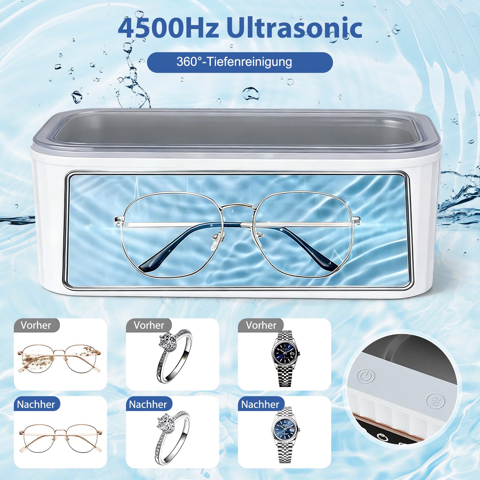 AKKEE Ultraschallreiniger Ultraschallreinigungsgerät 45KHz für Brillen Ringe Schmuck Münzen, 400ml Großes Fassungsvermögen