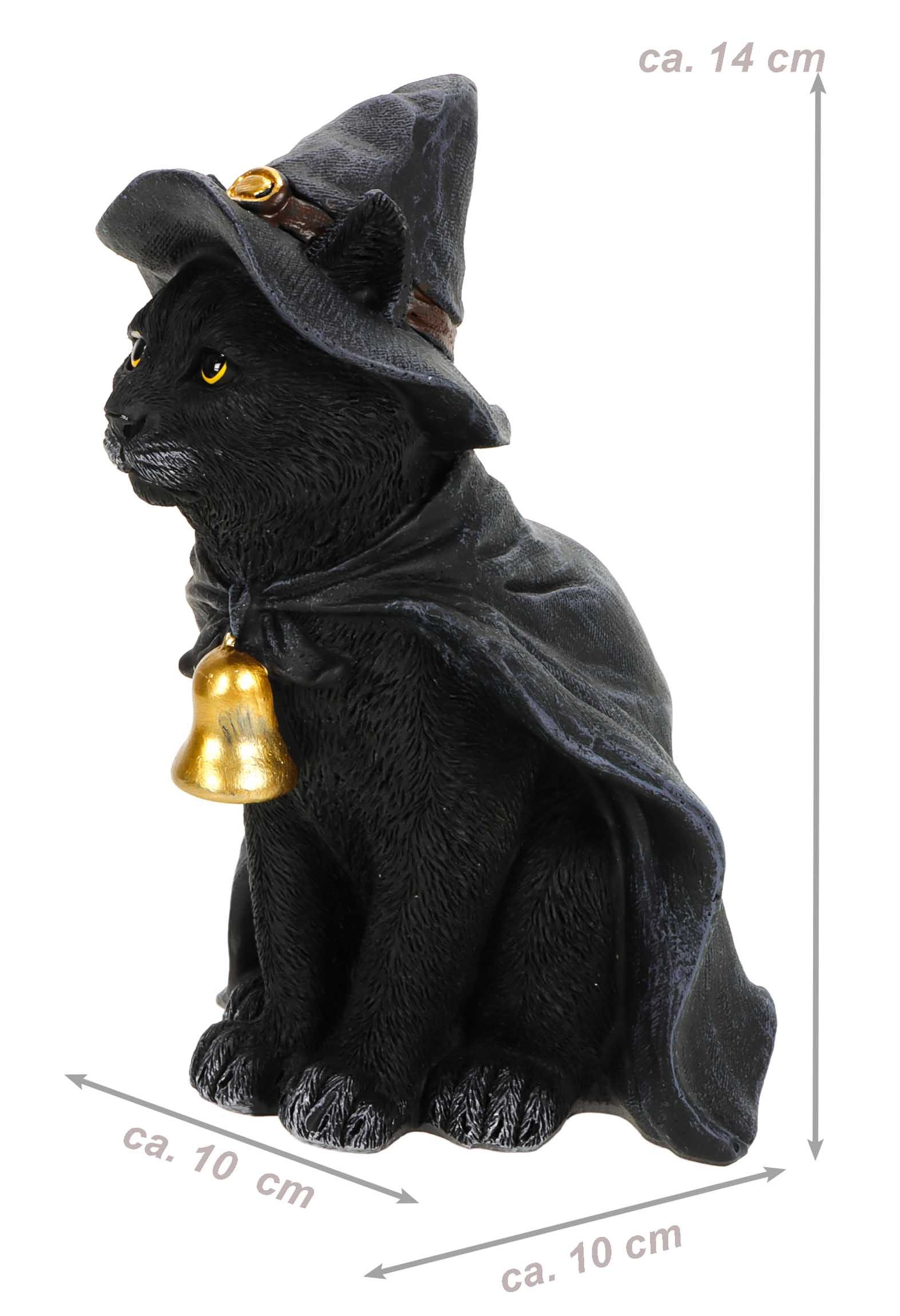 Wurm Dekofigur Hallween Deko (1 St., Katze mit Hexenhut, Cape & goldener Glocke), Halloween Hexenkatze