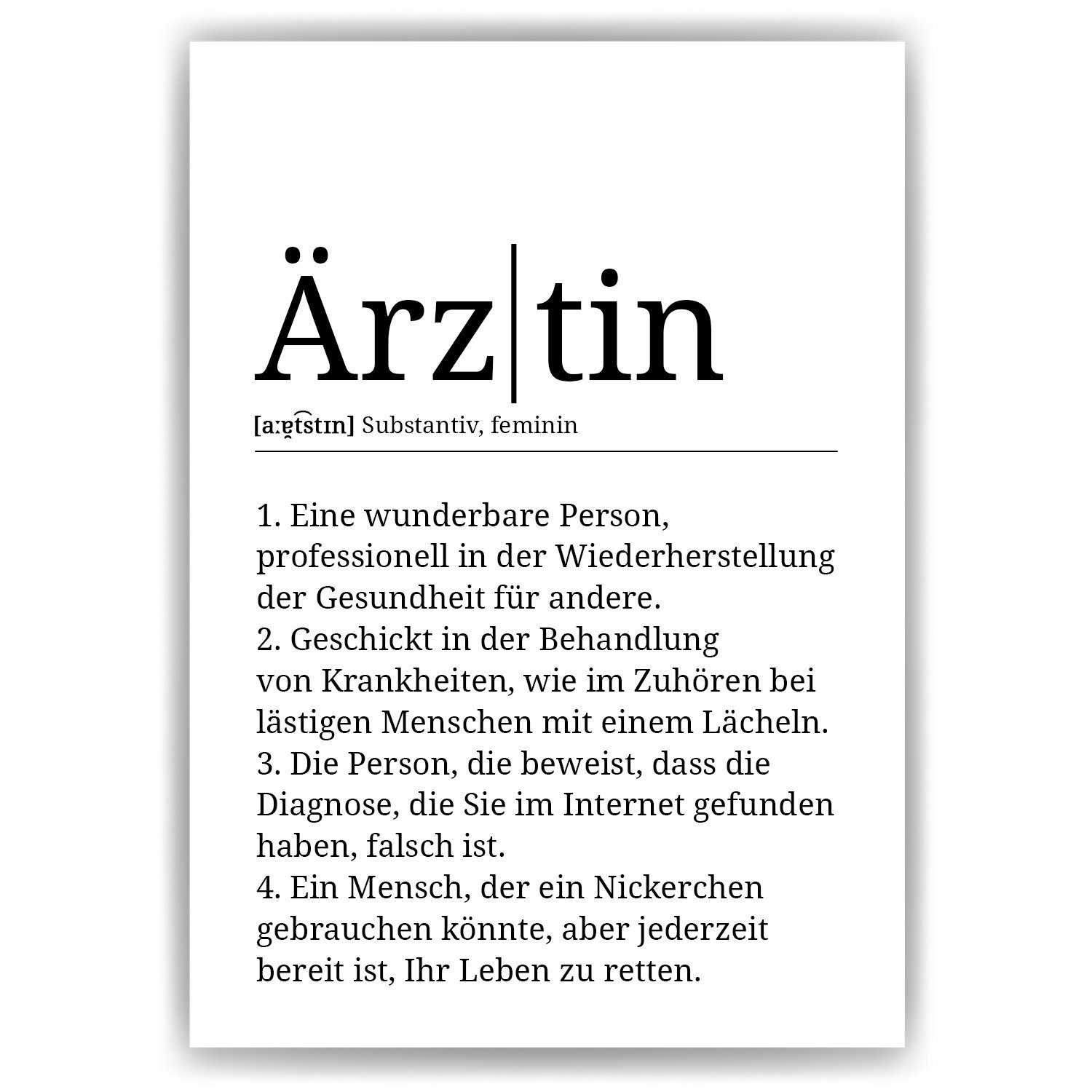 Tigerlino Poster Ärztin Definition Wandbild Medizinerin Geschenk