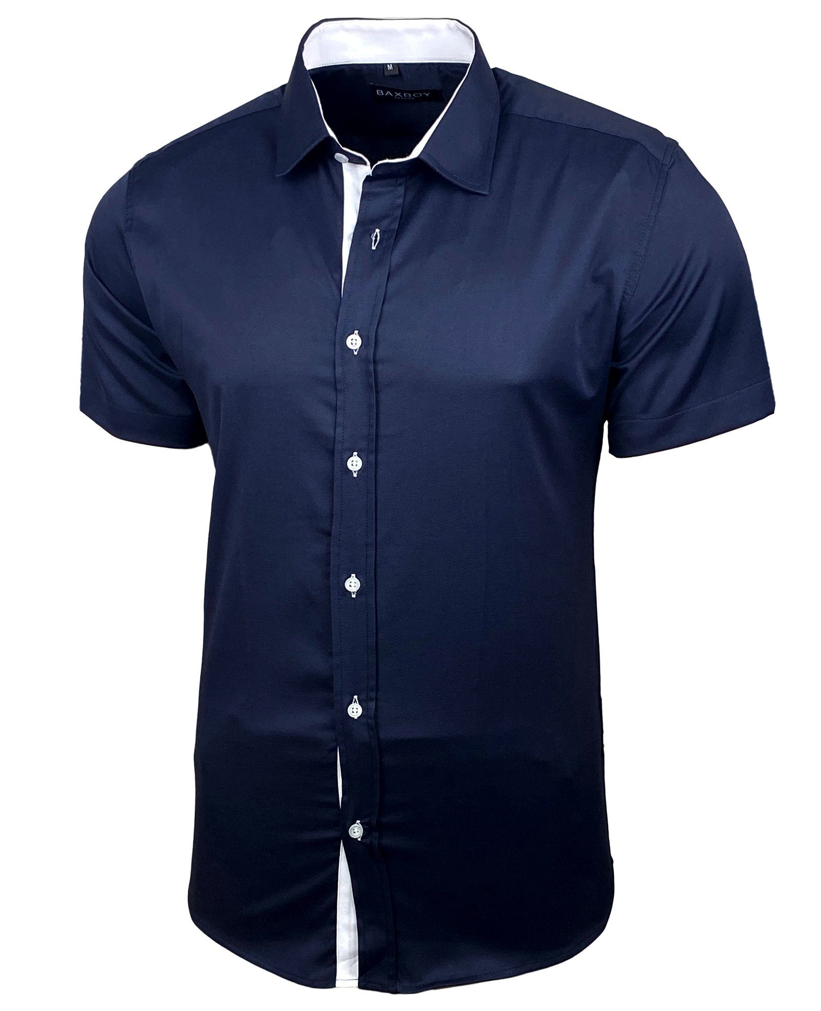 Baxboy Langarmhemd Kurzarmhemd Herren Hemd Bügelleichtes Slim Fit Kentkragen Uni B-455