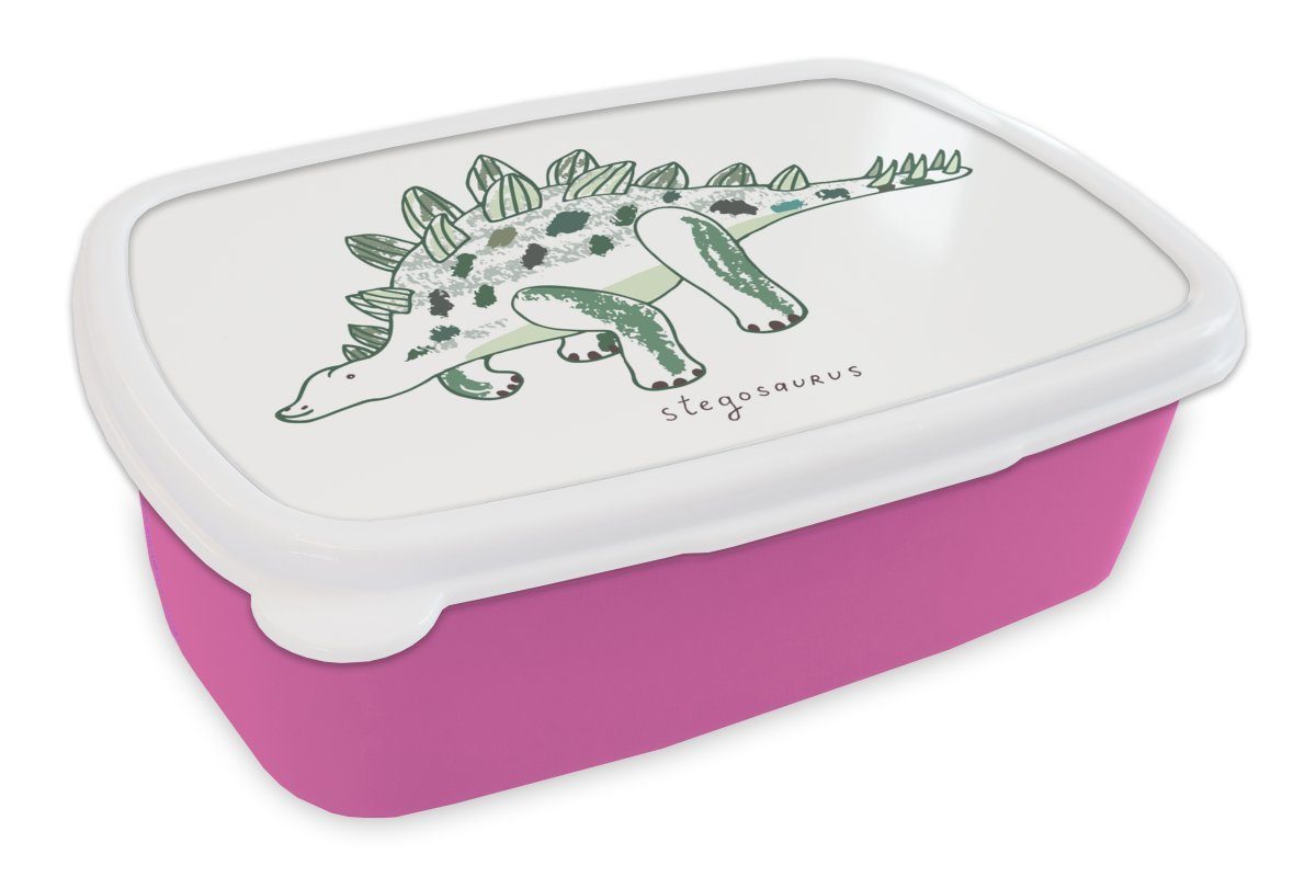 MuchoWow Lunchbox Kinderzimmer - - Mädchen, Dinosaurier - Brotbox Kinder, Mädchen (2-tlg), Kunststoff - Junge Stegosaurus Kind, Snackbox, für Erwachsene, Kunststoff, Brotdose - rosa