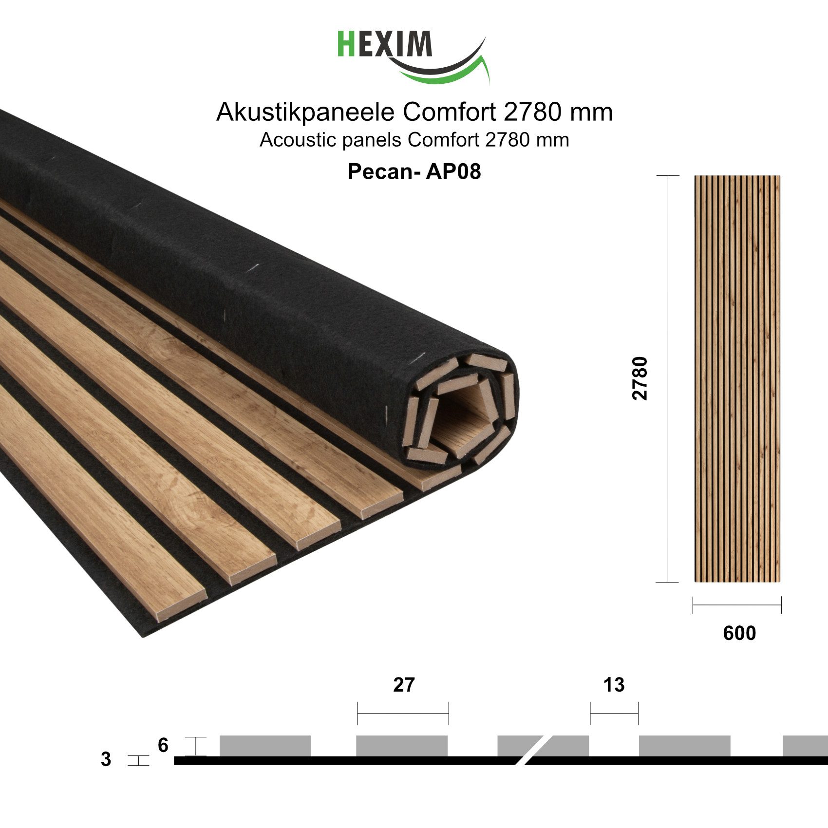 Hexim Wanddekoobjekt AP08 (Akustikpaneele 4 Stück 278x60cm Holz Comfort - f günstig online kaufen