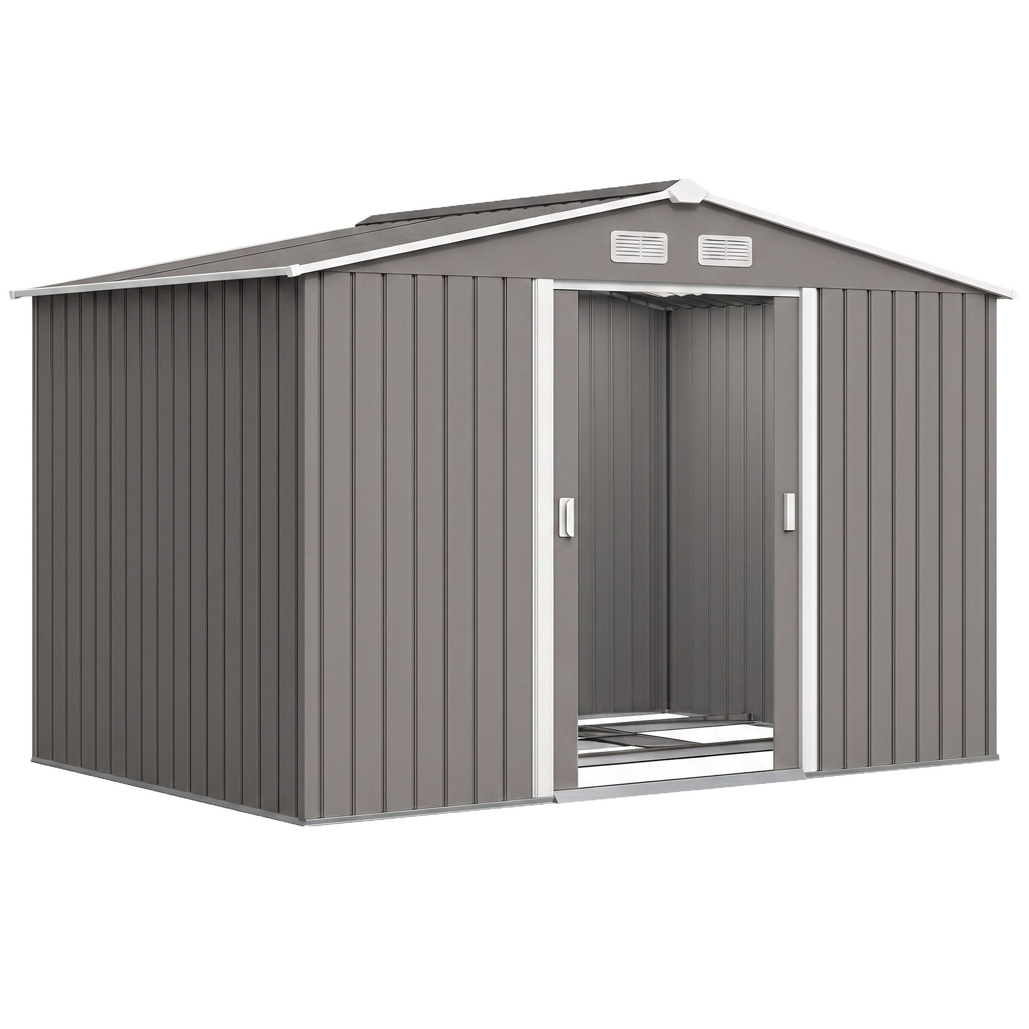 MC Star Gerätehaus Geräteschuppen mit Schiebetüren 2,77 x 1,95 x 1,92cm Metall Grau