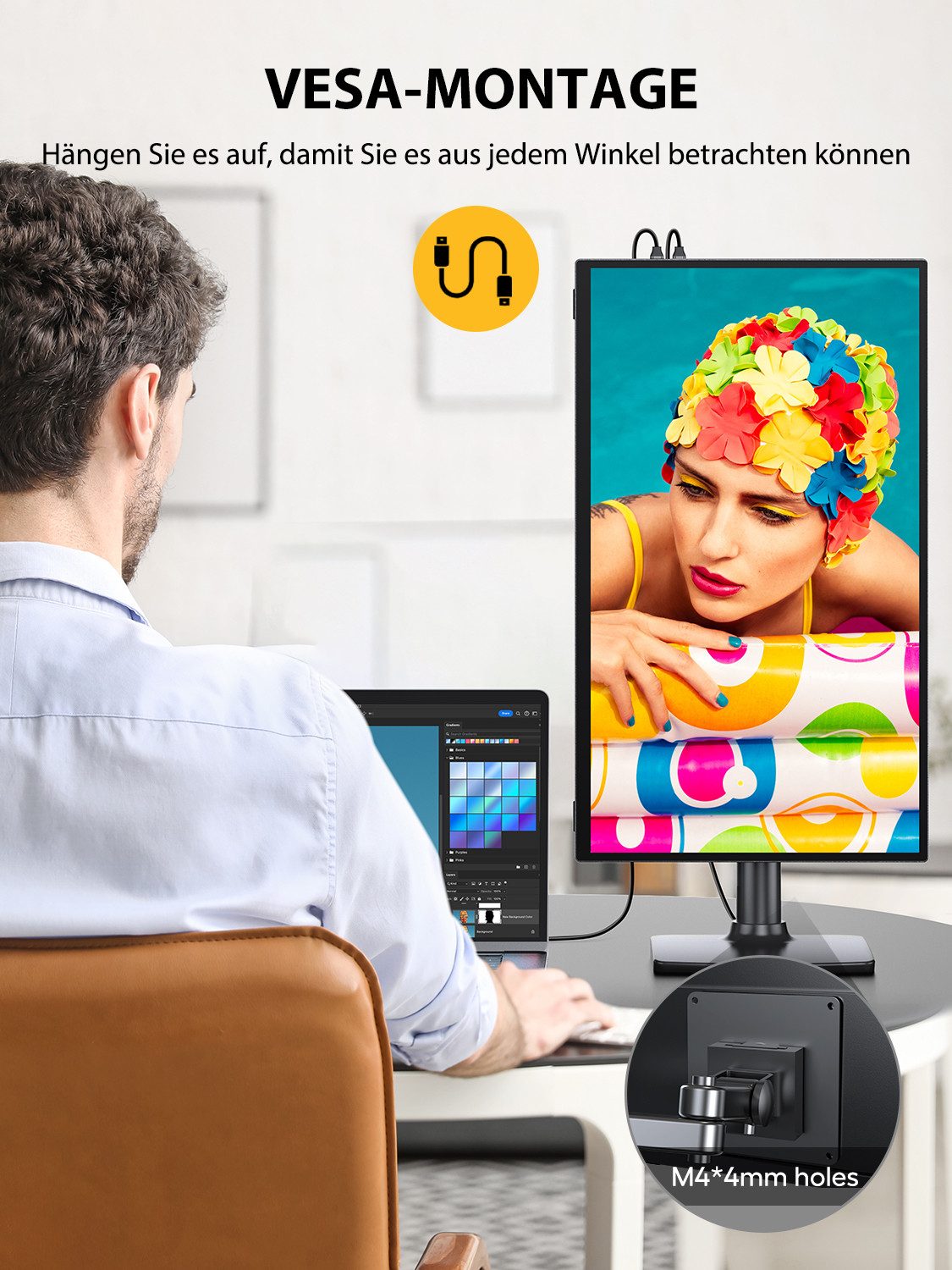 UPERFECT 18,5 Zoll Tragbarer Touchscreen-Monitor, 120Hz Full HD Display Portabler Monitor (46,99 cm/18,5 ", 1920 x 1080 px, Integrierter Ständer, VESA-kompatibel, Metallgehäuse)