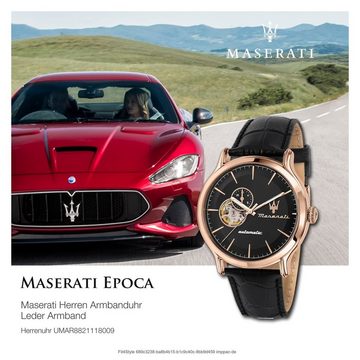 MASERATI Quarzuhr Maserati Herren Uhr Analog EPOCA, Herrenuhr rund, groß (ca. 42mm) Lederarmband, Made-In Italy
