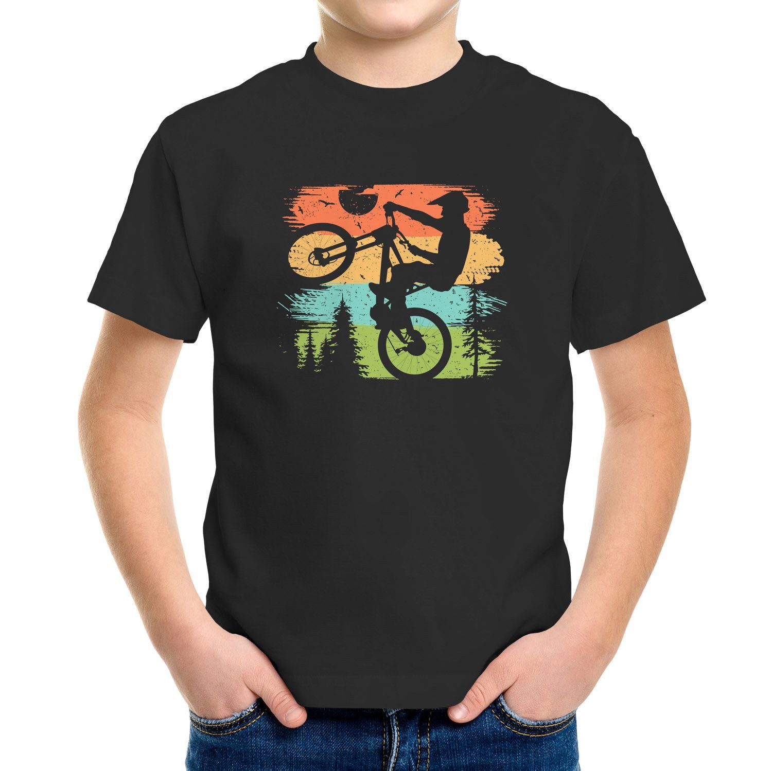 Print-Shirt Kinder T-Shirt Jungen BMX Bike Wheelie Stunt Motiv Fahrradfahrer