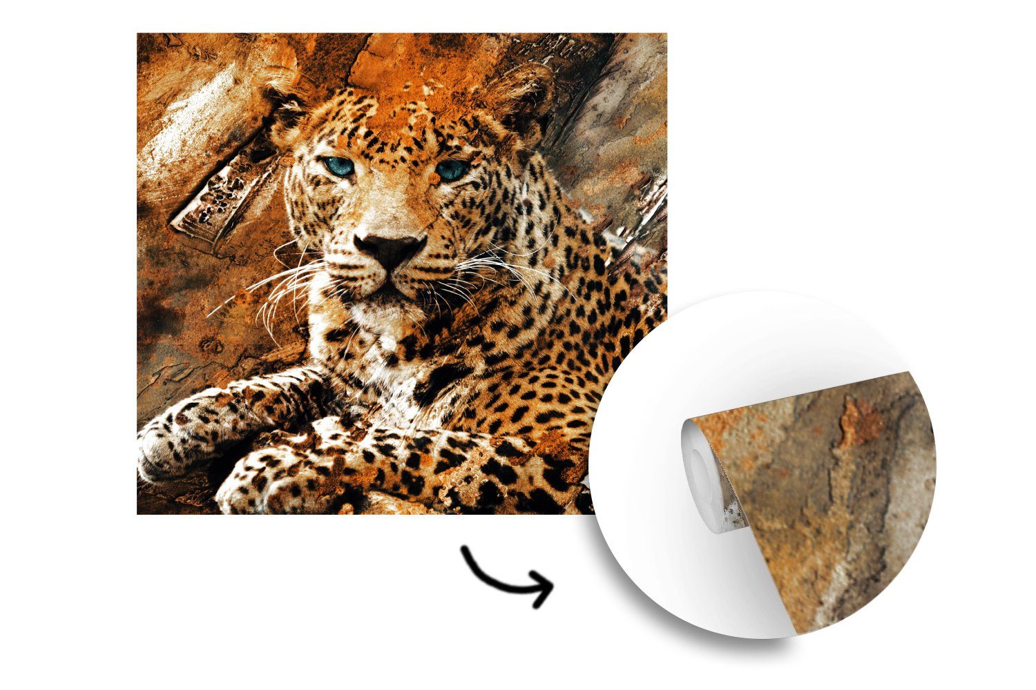 (5 oder - Leopard für bedruckt, Wohnzimmer Matt, St), Wild, Tiere MuchoWow - Tapete Fototapete Wandtapete Vinyl Schlafzimmer,