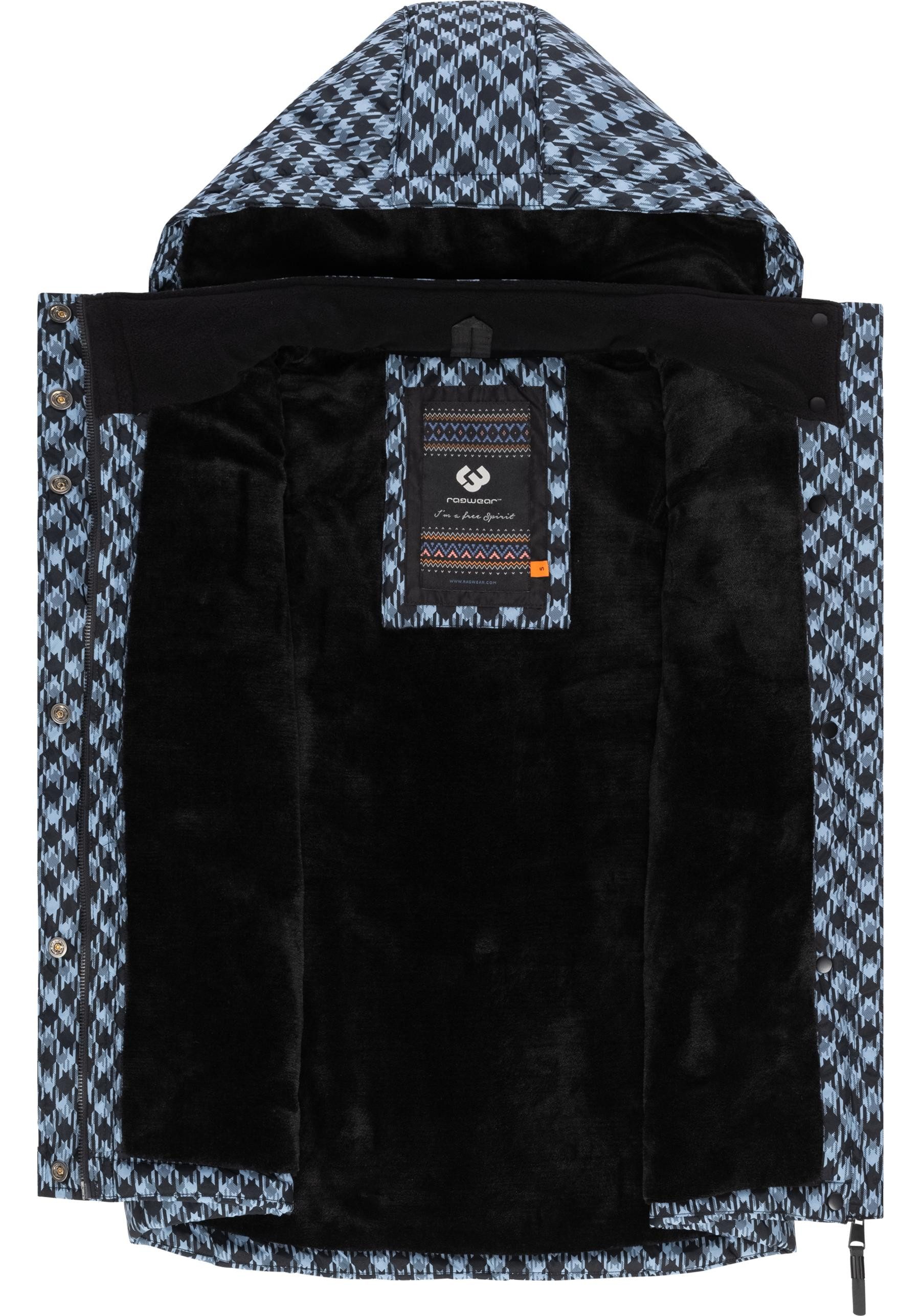 Ragwear Steppweste Hesty Print Weste mit abnehmbarer Kapuze und Hahnentritt Muster