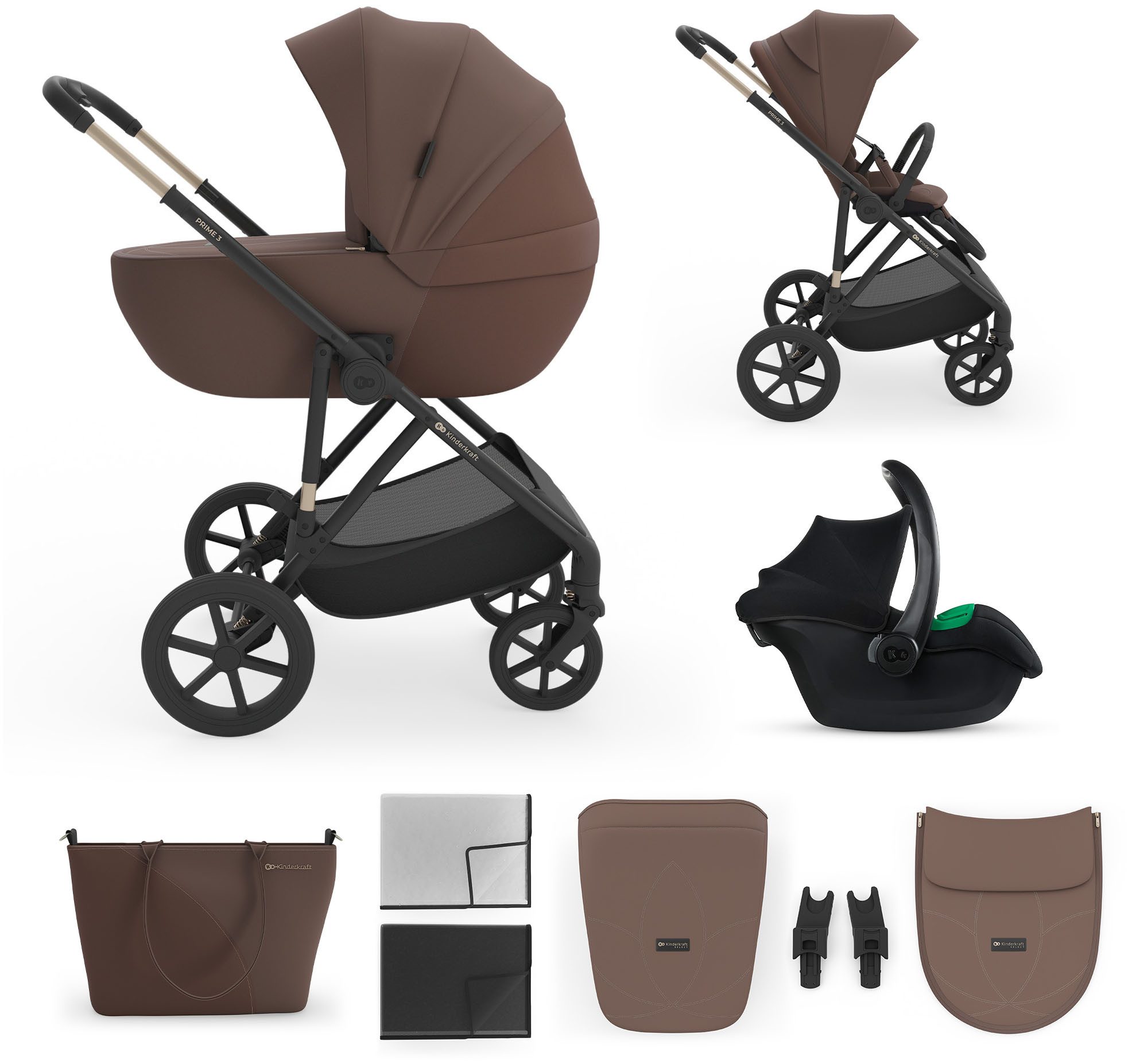 Kinderkraft Kombi-Kinderwagen PRIME 3 3in1, (Set), inkl. Babyschale MINK