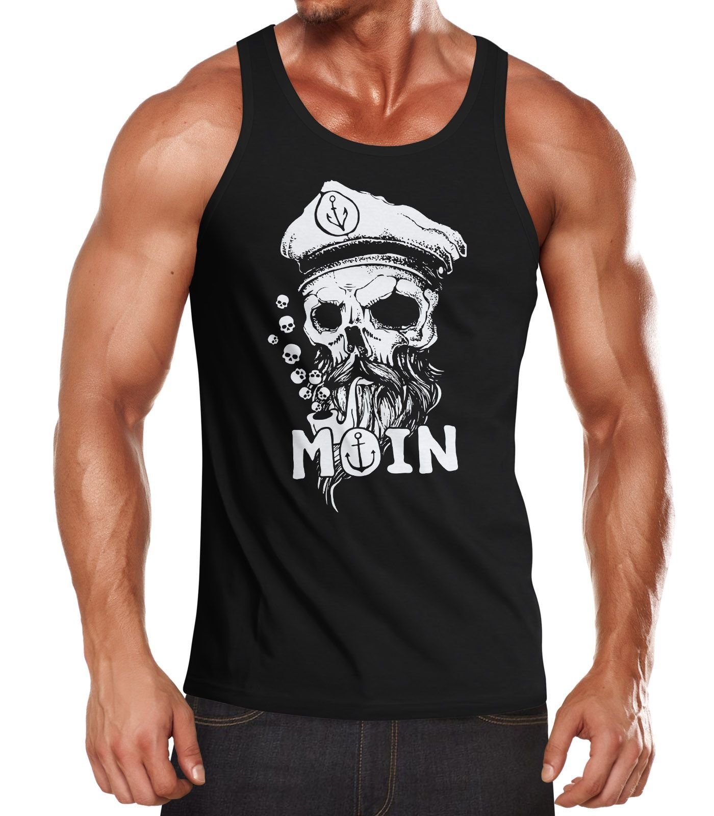 Neverless Tanktop Herren Tank-Top Moin Kapitän Totenkopf Anker Bart Hamburg Muskelshirt mit Print