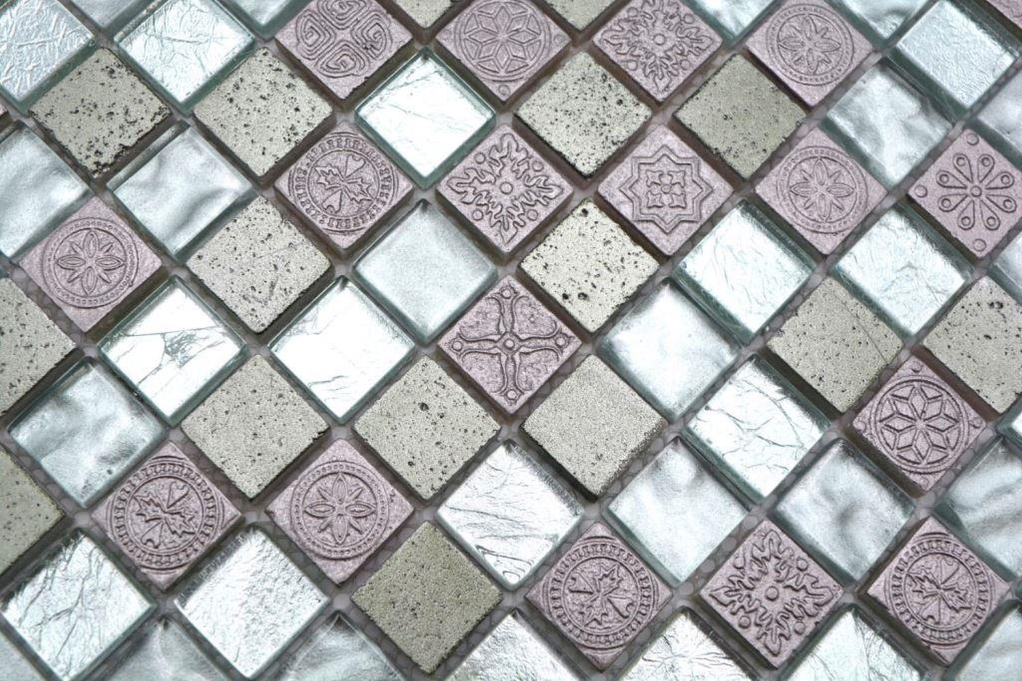 Mosani Mosaikfliesen Kunststein Rustikal Resin Mosaikfliese silber Glasmosaik grau