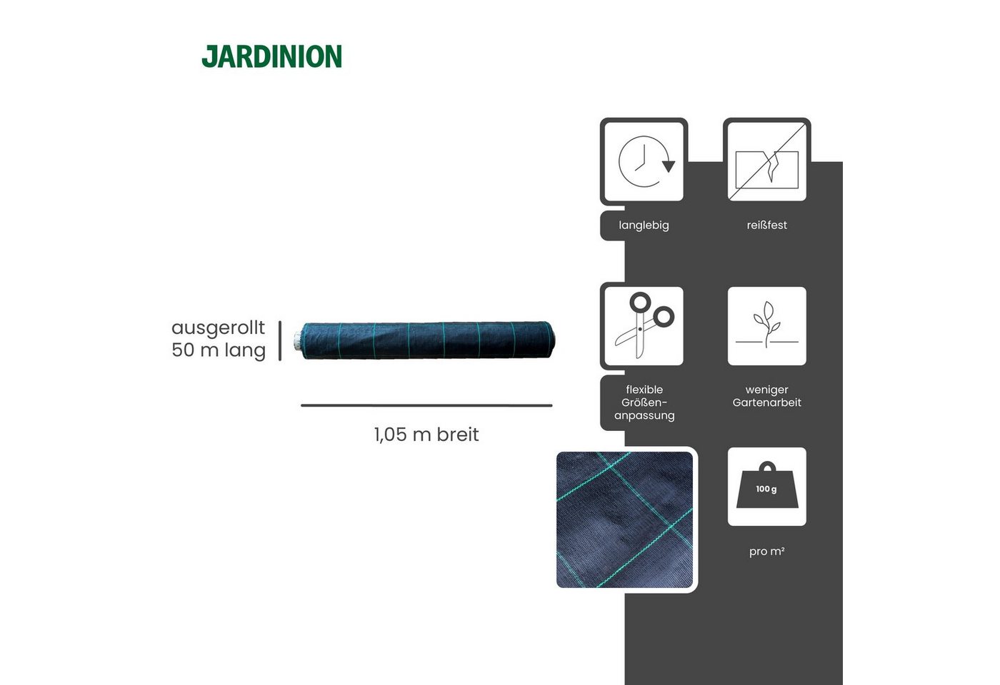 Thumbnail - Jardinion Unkrautvlies, (1-St), Anti- Unkrautgewebe 52,5m²- Bändchengewebe - 100 g/qm Unkrautfolie