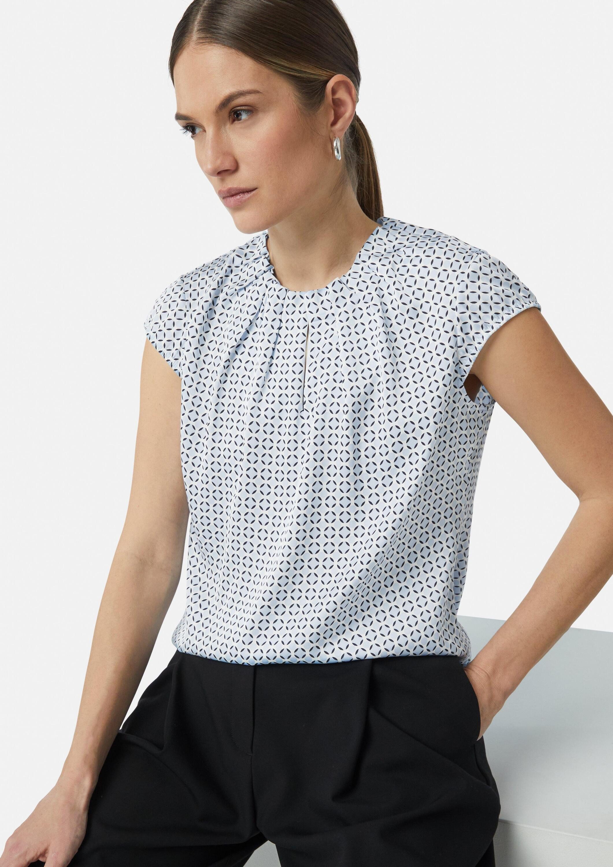 comma Kurzarmbluse Bluse Satinbluse mit Raffung und All-over-Print