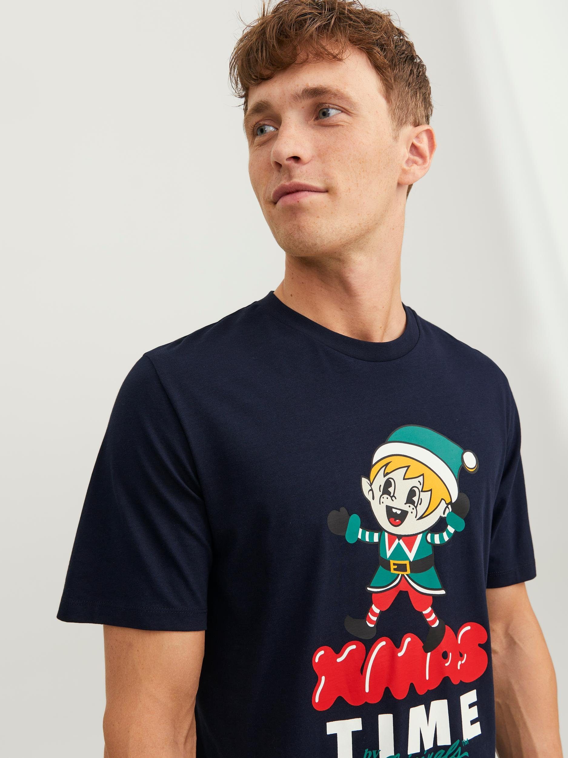 Jack & Jones Rundhalsshirt Captain NECK Sky CREW JORXMAS SS TEE