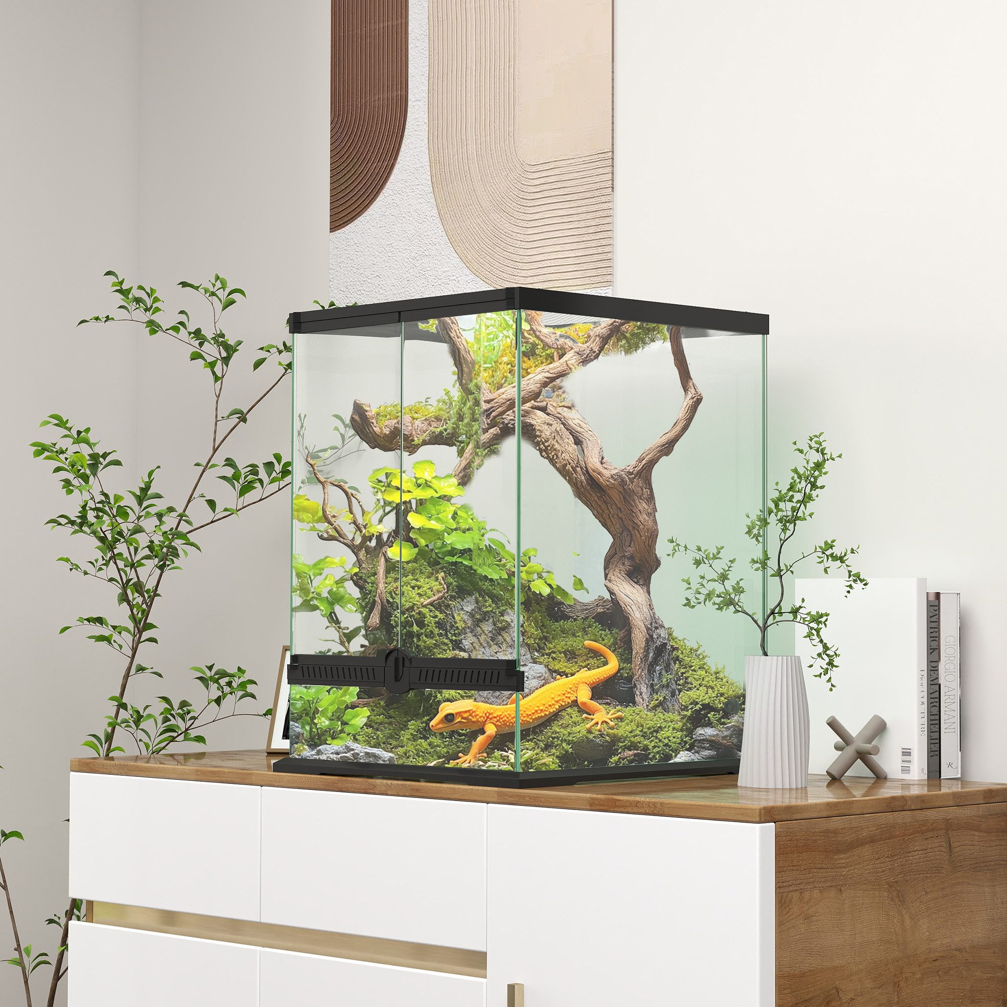 PawHut Terrarium Reptil Fütterungsbox mit Anti-Flucht-Design, Belüftung, für Reptilien, Schwarz