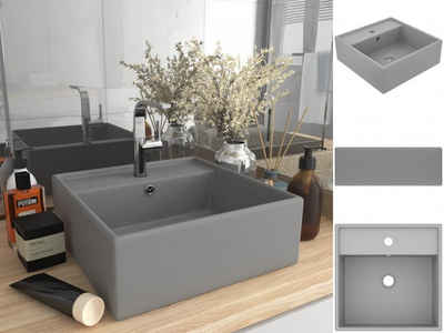 vidaXL Waschbecken Luxus-Waschbecken Überlauf Quadratisch Matt Hellgrau 41x41 cm