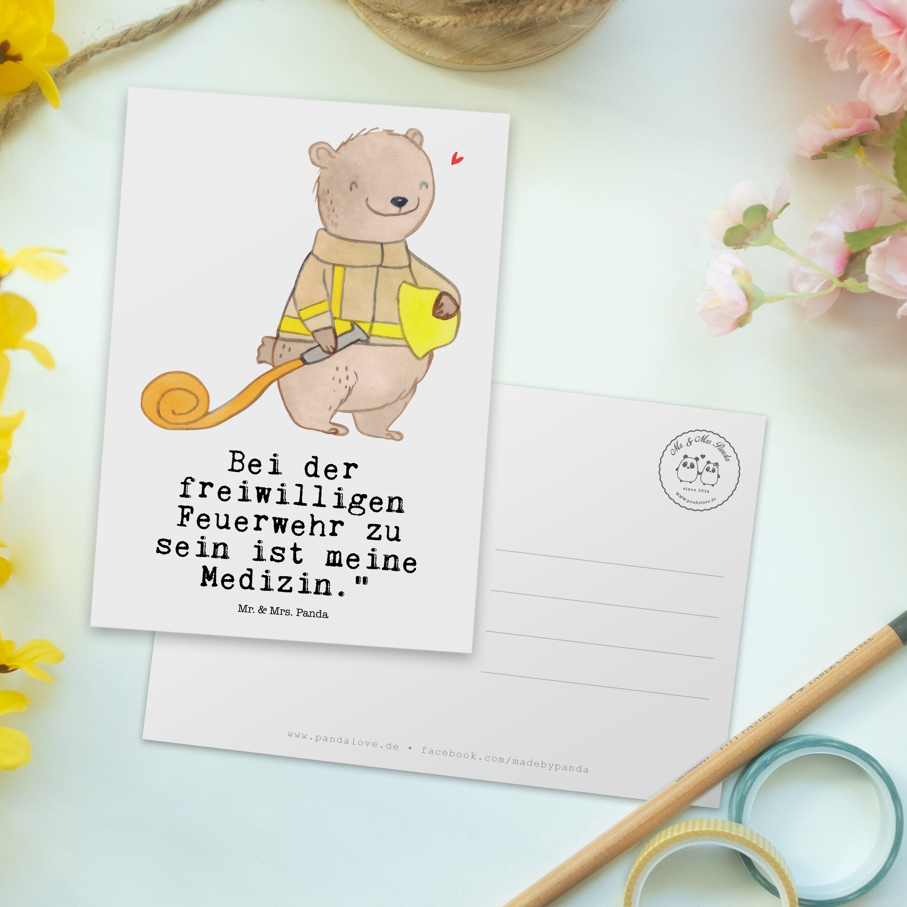 Mr. - Postkarte Geschenk, Bär - Freiwillige Grußkarte, Panda Mrs. Hobby & Weiß Feuerwehr Medizin