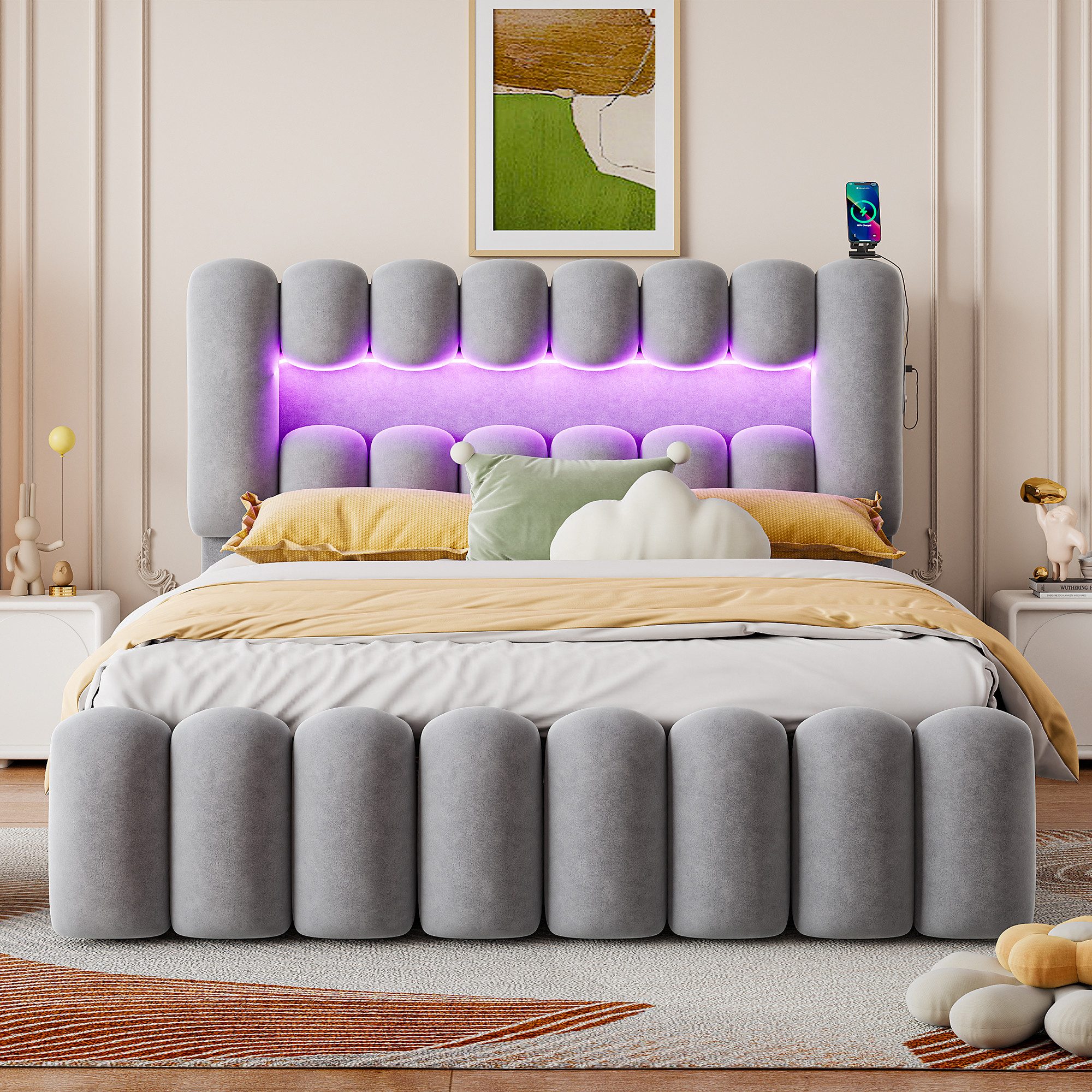 SOFTWEARY Polsterbett mit LED-Beleuchtung und Lautsprecher günstig online kaufen