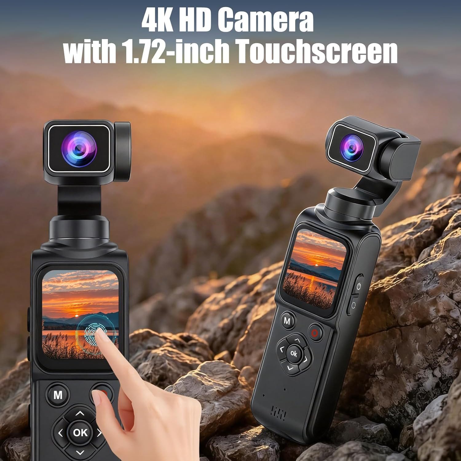 Luckice 4K Action Cam mit 330° Gedrehtes Objektiv& 1.72-Zoll-Touchscree Kompaktkamera (inkl. Vlogging-Kamera,drahtloser Übertragung Tragbarer Camcorder,für Reisen, Tägliche Vlogs,Live-Streams(Speicherkarte nicht enthalten)