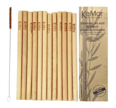 KeMar Kitchenware Trinkhalme BambooStraws20cm, (Set, 12-tlg., 12 Trinkhalme, 1 Bürste), TRINKHALME