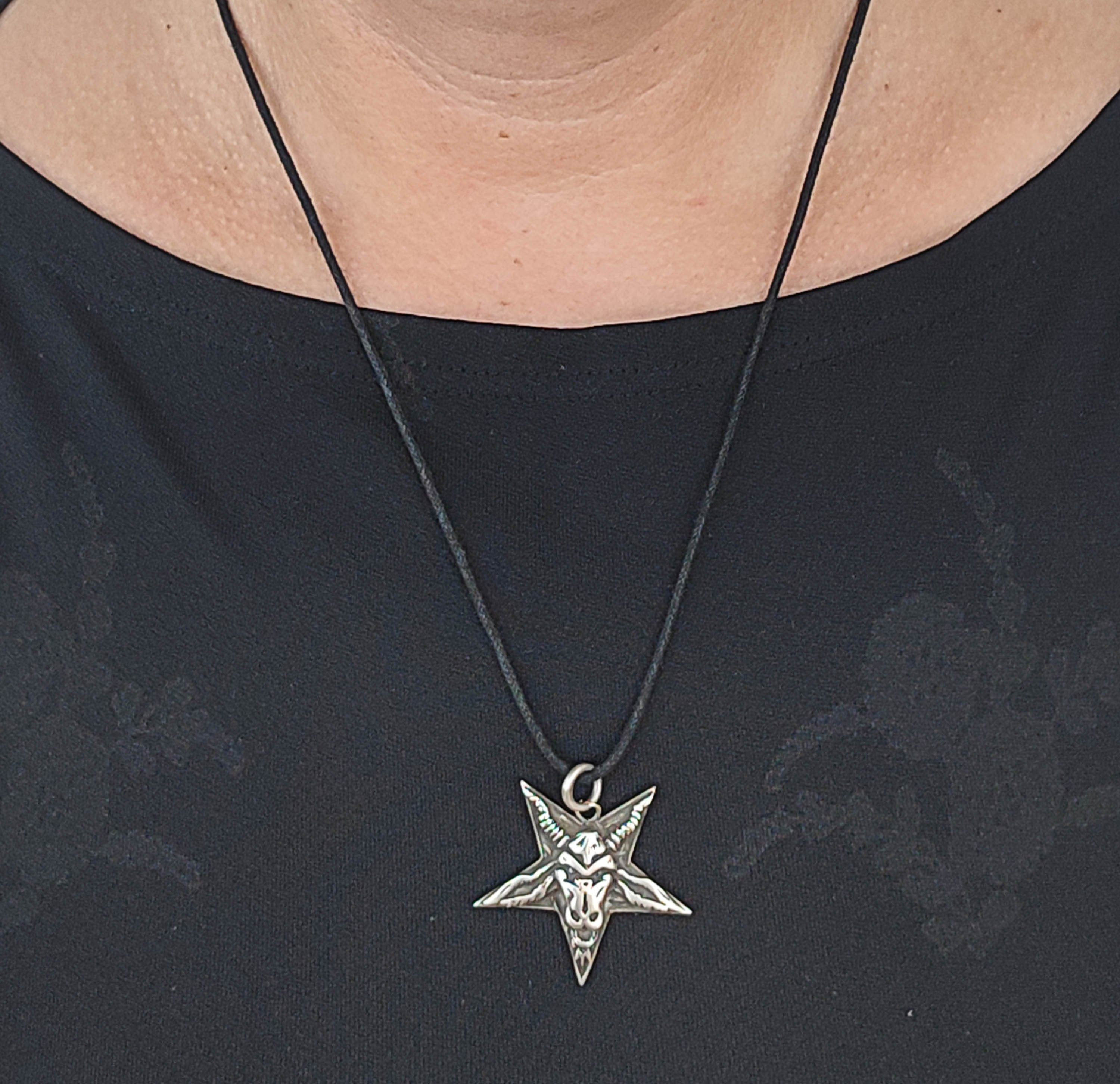 Kiss of Leather Kettenanhänger Anhänger Satanist Ziegenkopf Baphomet Silber Pentagramm 925