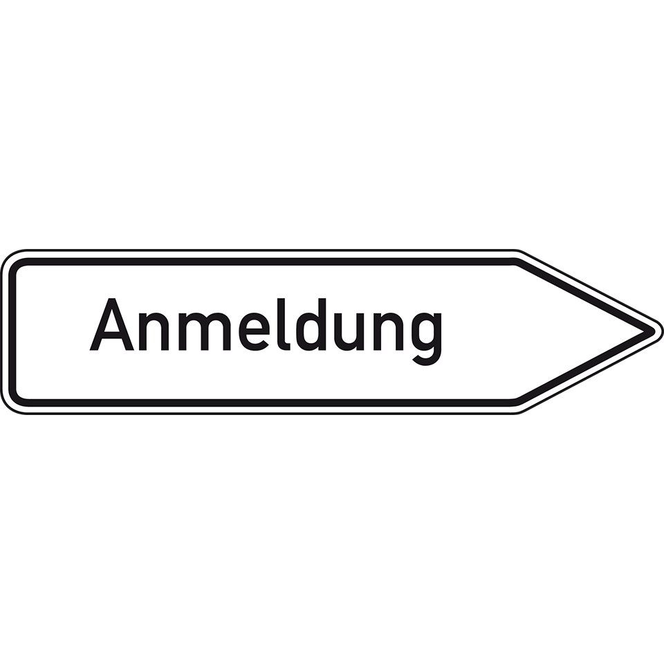 Dreifke Verkehrsschild Wegweiser Anmeldung, rechtsweisend, Alu RA0, reflektierend, 1400x350mm