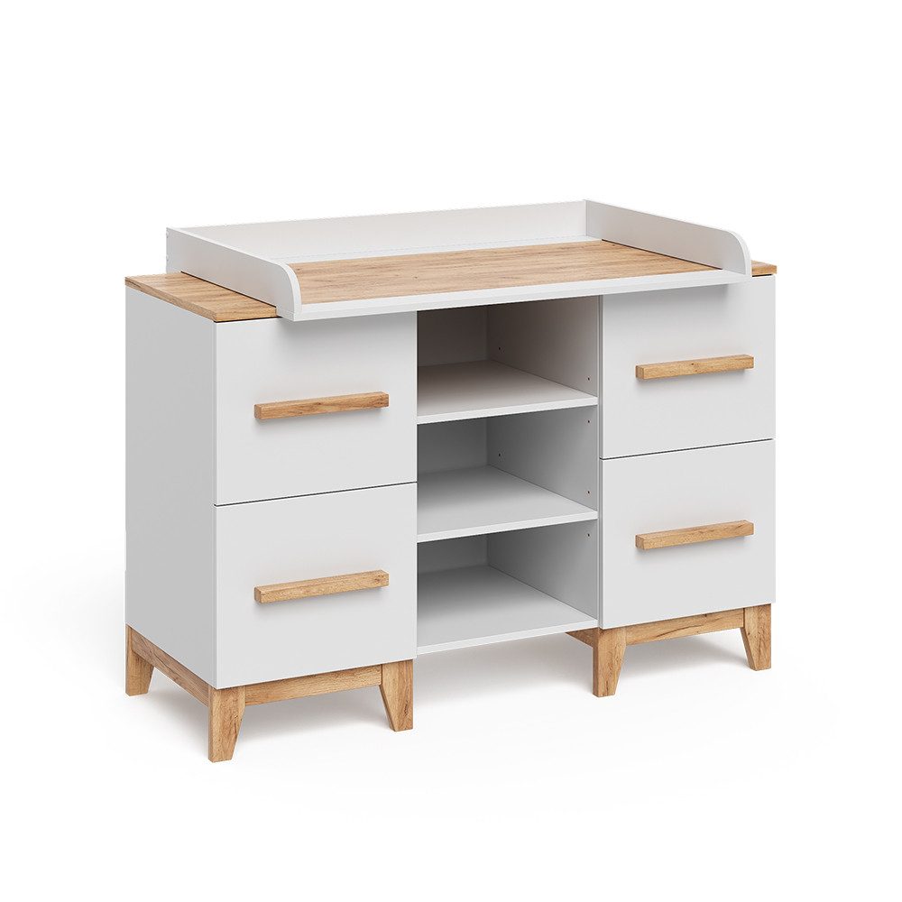 VitaliSpa® Wickelkommode Malia, Weiß/Artisan/Artisan, 133 x 98 cm XL mit 4 Schubladen