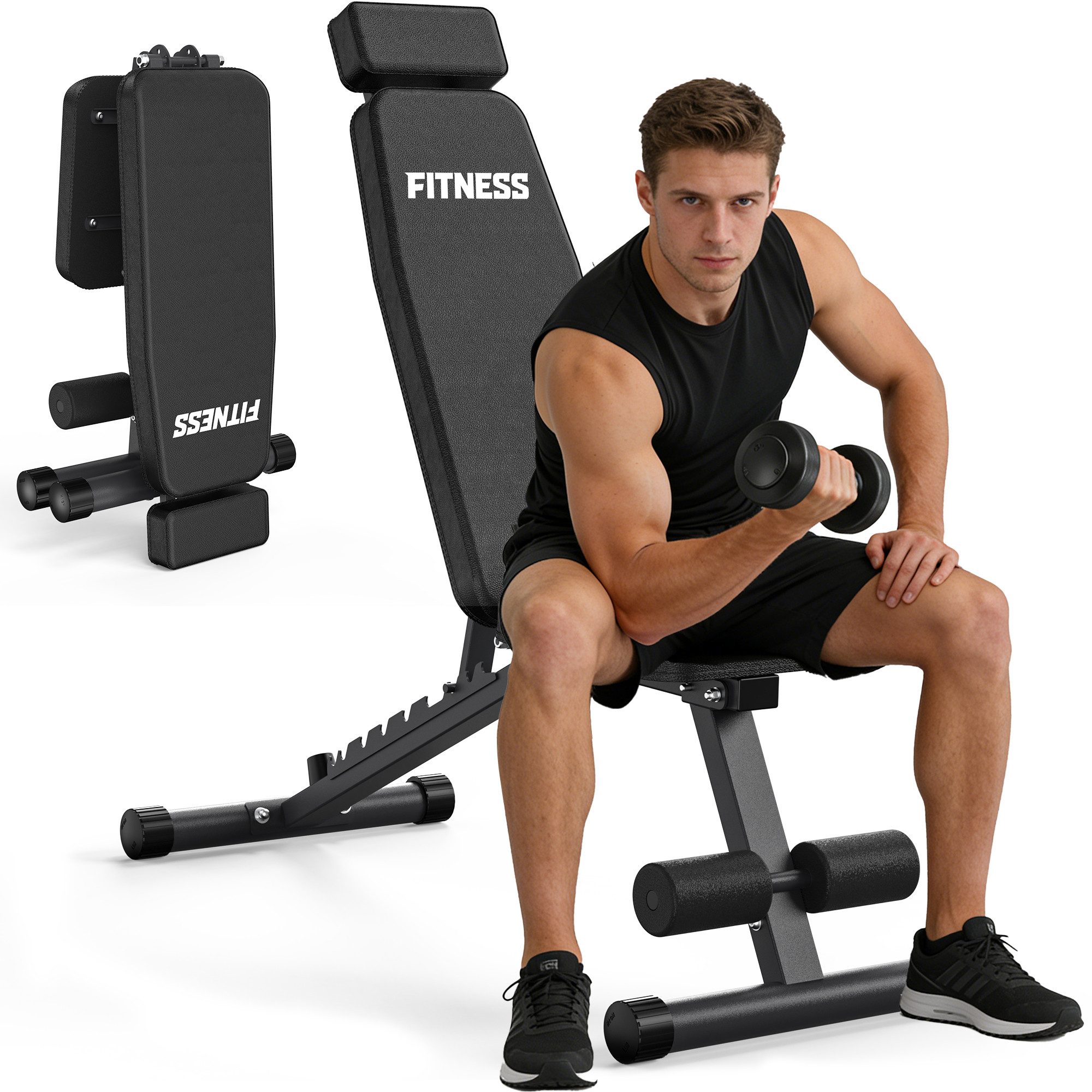 VOWVIT Hantelbank Faltbare Hantelbank für das Home-Gym, platzsparend klappbar, (mit verlängerter Kopfstütze), 500 kg Belastbarkeit, 9 Neigungsstufen