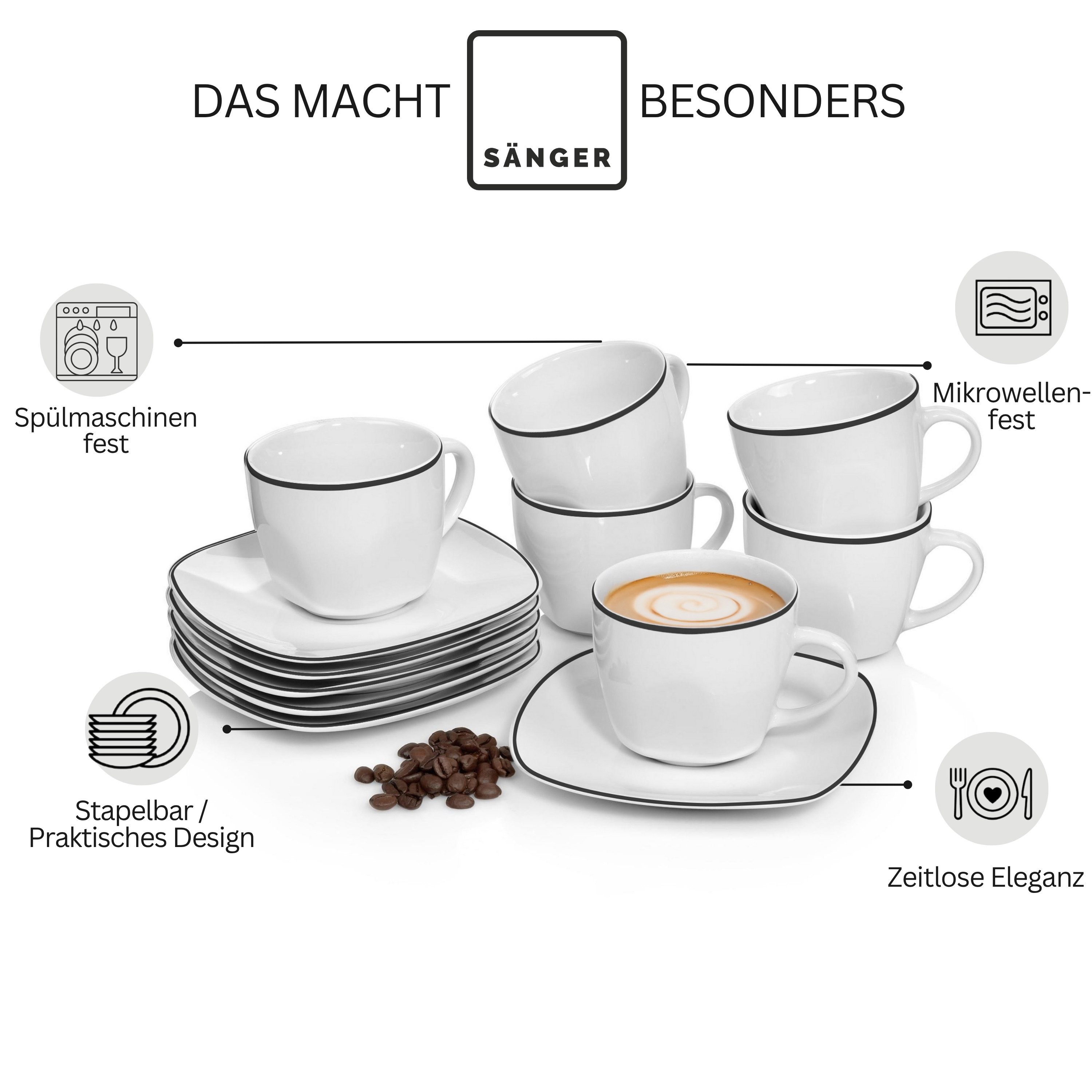 SÄNGER Kaffeeservice Bilgola Black Rim Tassen Set (12-tlg), 6 Personen, Porzellan, 150ml, ⌀8x8cm, spülmaschinengeeignet, Premium Collection – Bild 4 von 5