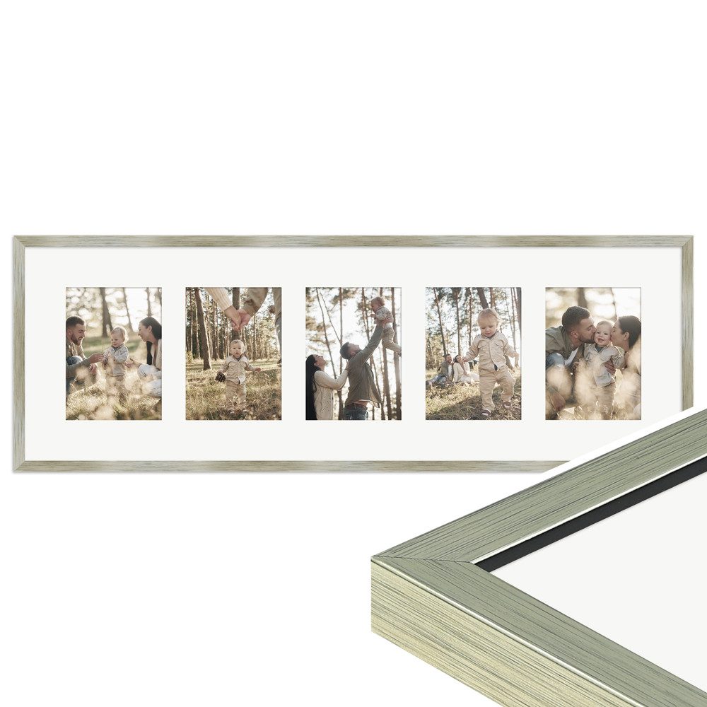 WANDStyle Galerierahmen G950 30x90 cm, für 5 Bilder, im Format 13x18 cm, aus Massivholz in der Farbe Gold