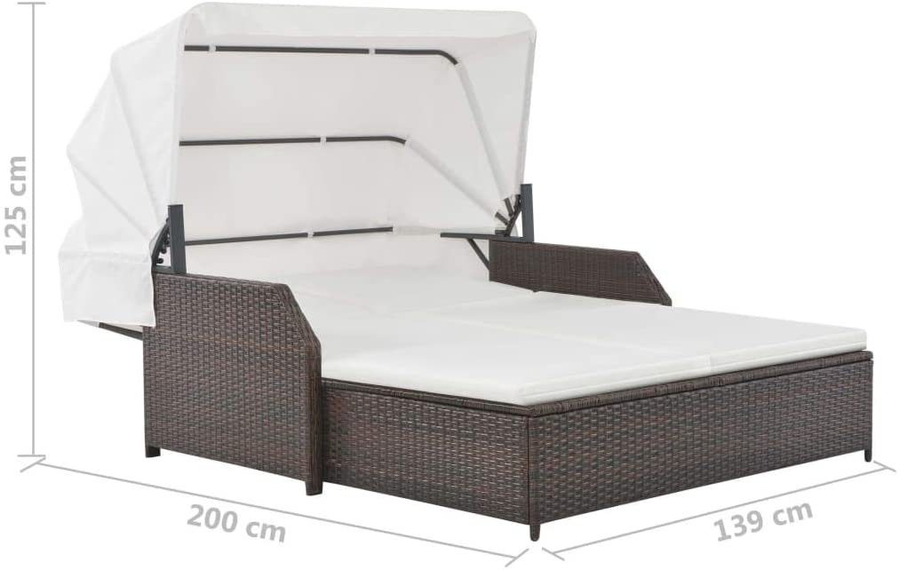 Relaxliege 2-Personen-Sonnenliege mit Sonnendach Poly Rattan Braun von VIDAXL - Maße