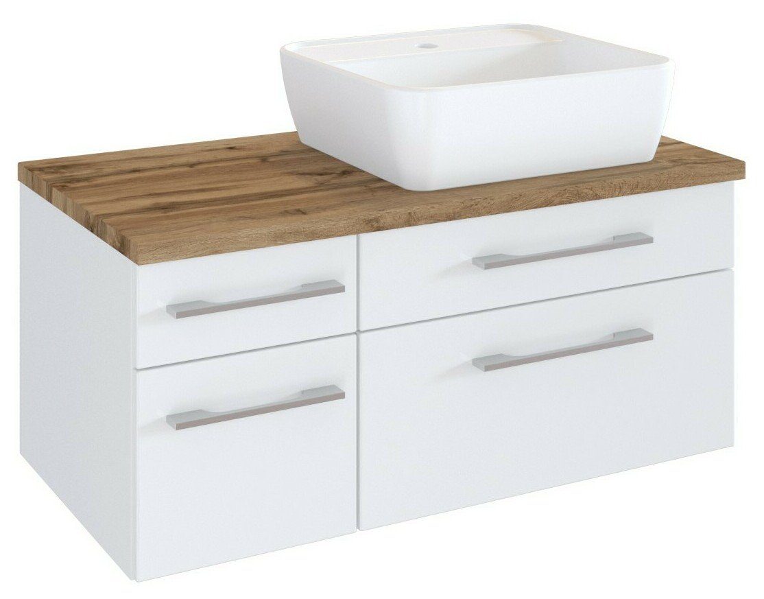 HELD MÖBEL Waschtisch-Set Waschtisch Davos 90 cm (rechts) mit 4 Auszügen weiß/matt weiß