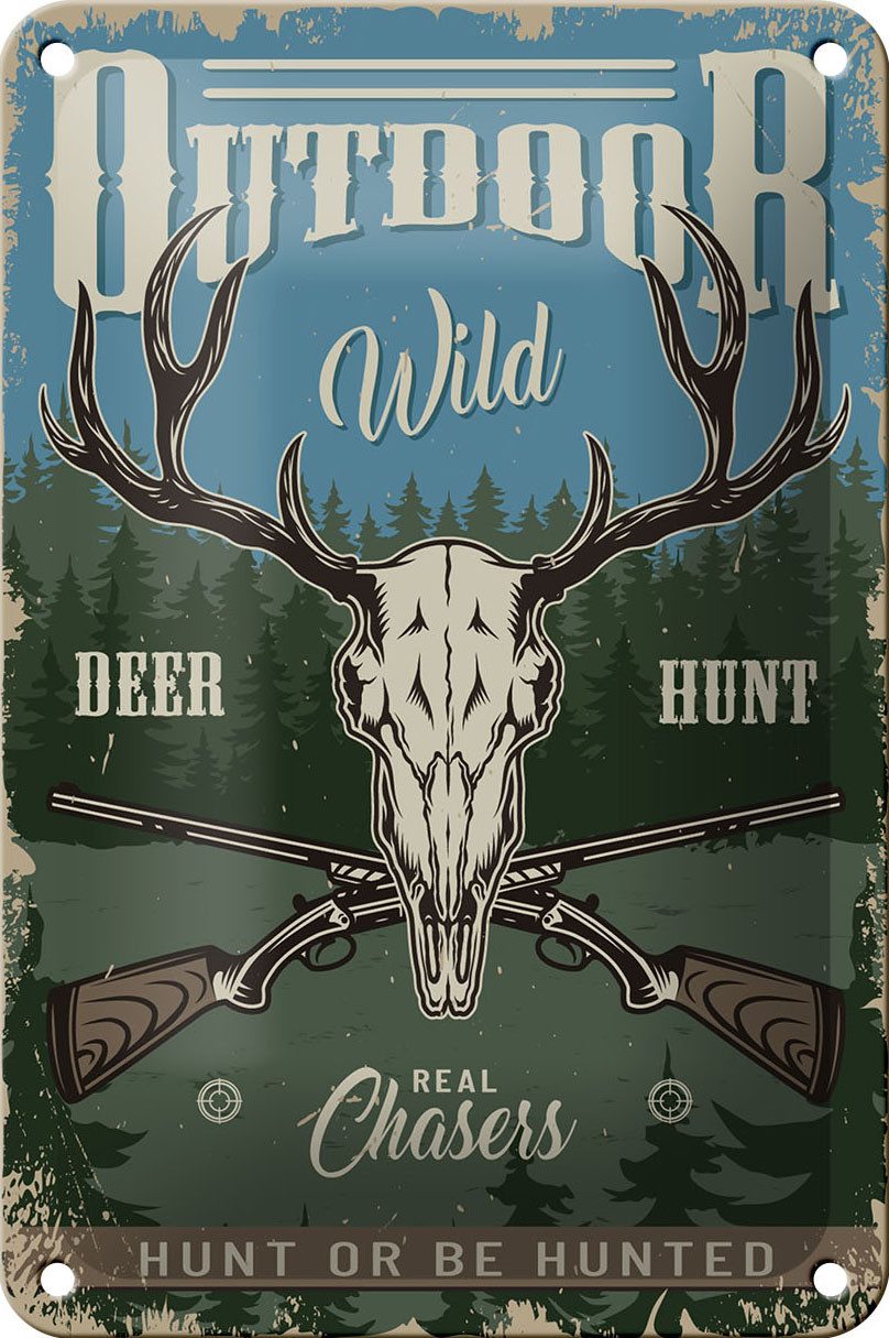 Femer GmbH Metallschild Jagd 12x18cm Outdoor wild deer hunt, (1 St), gewölbte Oberfläche, abgerundete Ecken, umgeschlagene Kanten