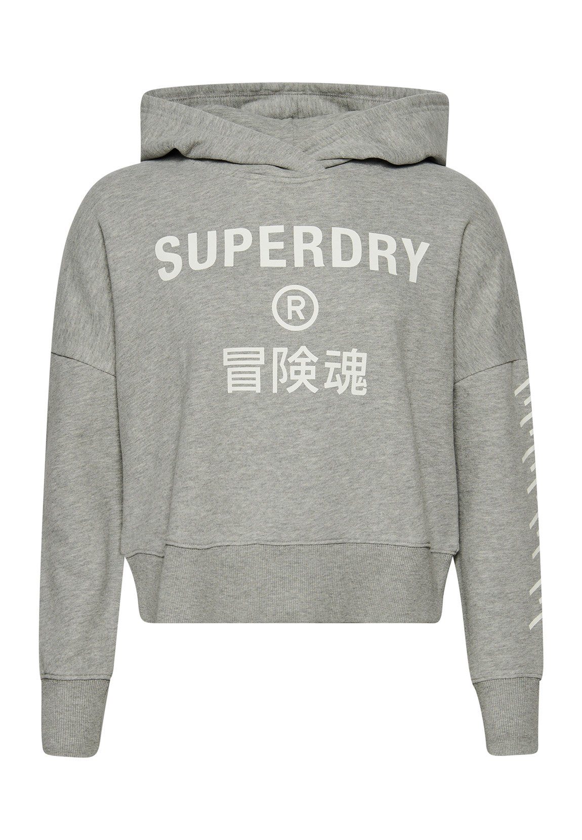 Hoodie Superdry Damen Hoody CODE CORE SPORT CROP BOX HOOD Grey Marl Grau