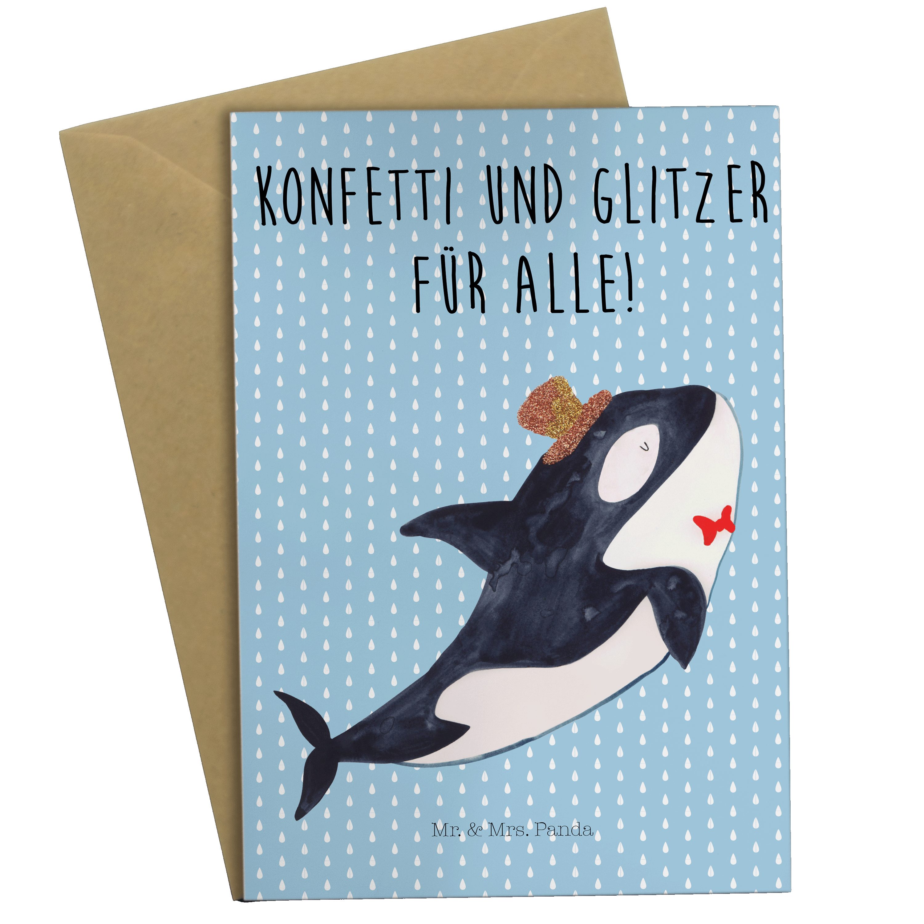 Panda Grußkarte - Zylinder - Orca Geschenk, Geburtstagsk Mr. Hochzeitskarte, Pastell & Blau Mrs.