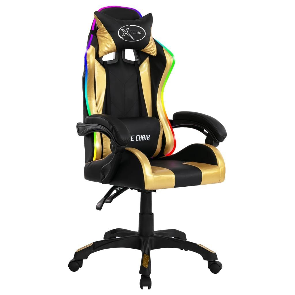 vidaXL Bürostuhl Gaming-Stuhl mit LED-Leuchten und RGB | Schwarz und Gold Schwarz Golden (1 und Golden Kunstleder Schwarz St)