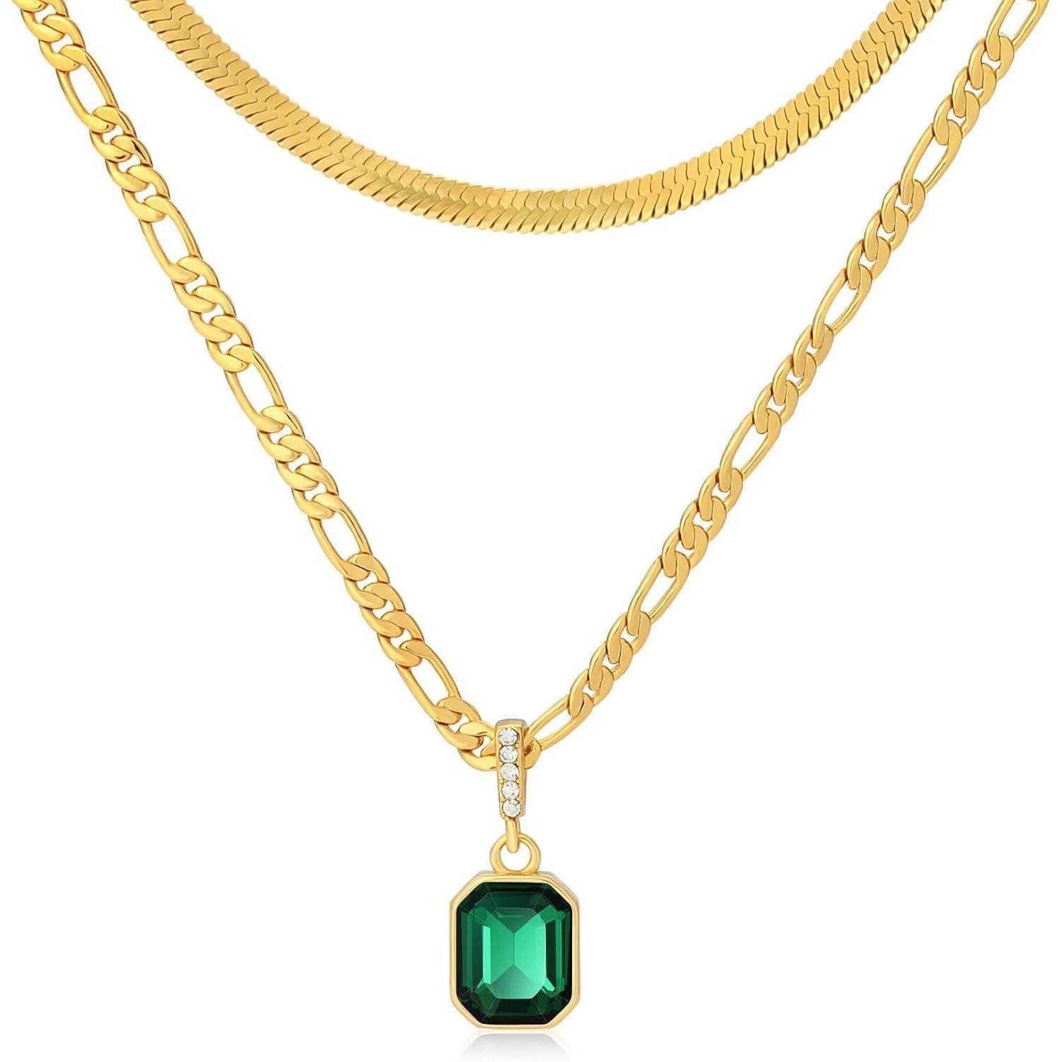 Mesovor Kette und Anhänger Set Goldene Geschichtete Ketten Halsketten mit Kristall Anhänger 18 Karat