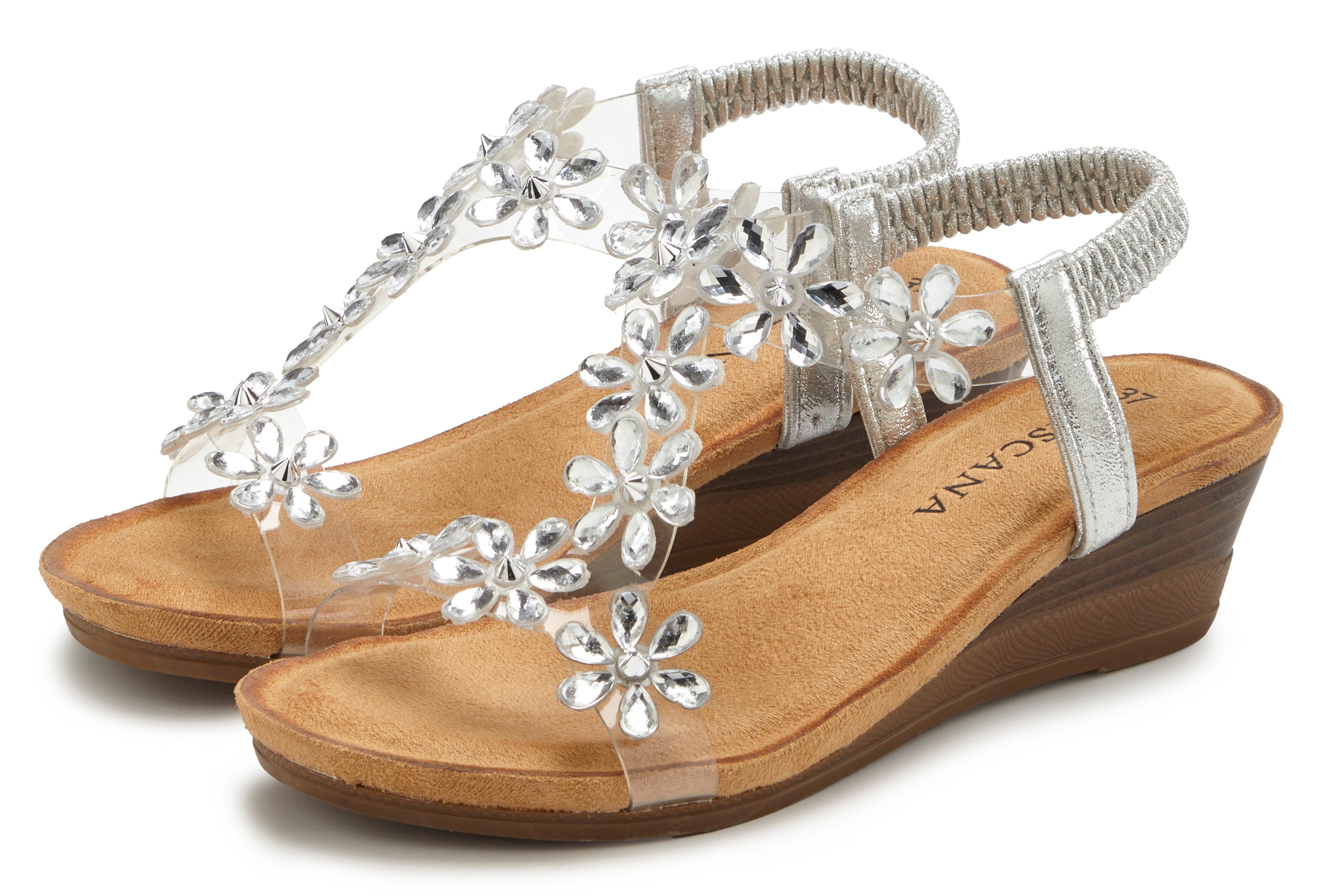 LASCANA Sandale, Sommerschuh, offener Schuh, Keilsandalette, Sandalette NEU mit elastischen Riemchen und Keilabsatz VEGAN