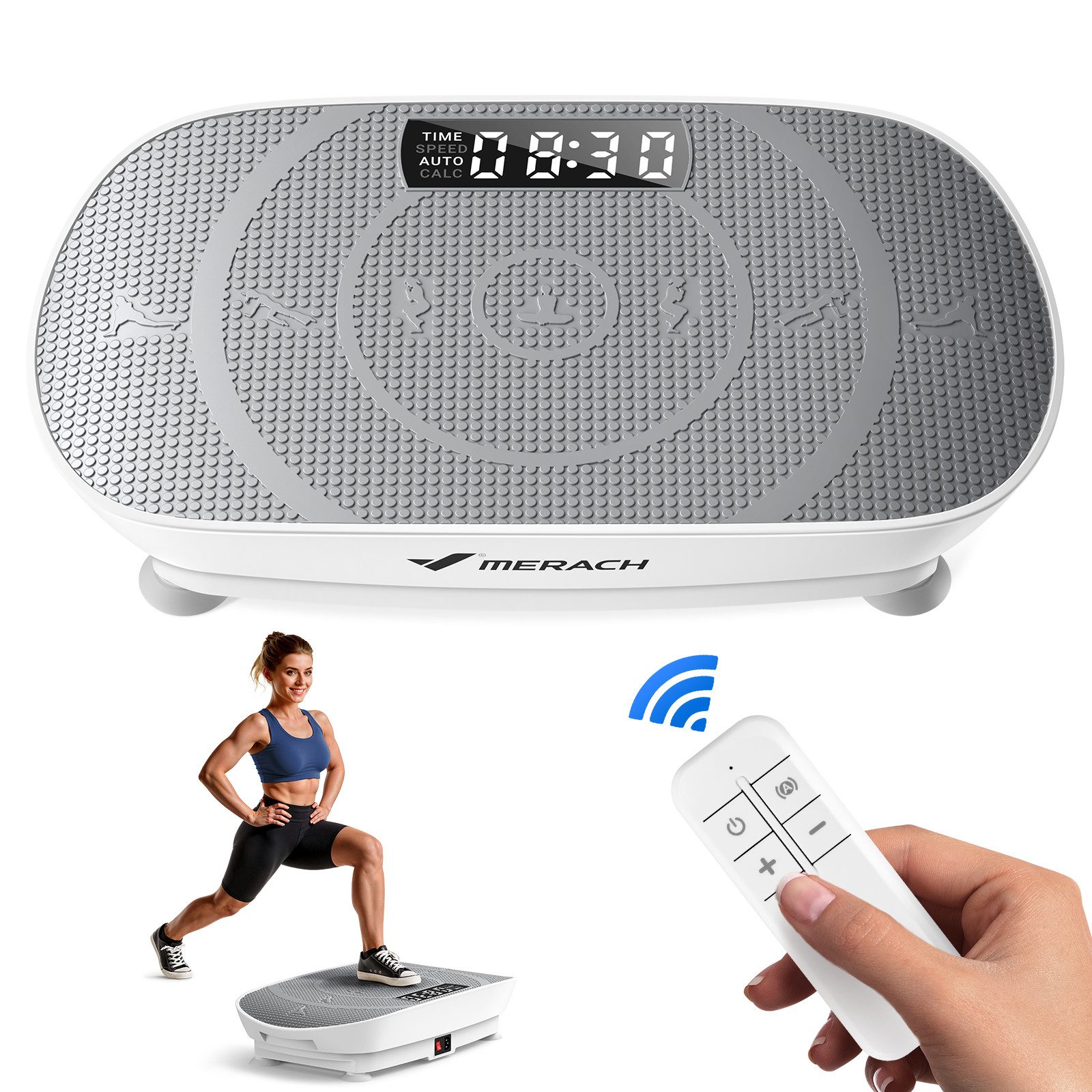 MERACH Vibrationsplatte Mini-Vibrationsplattform mit LED-Display, 100 W, 10 Intensitätsstufen, mit Fernbedienung, für Ganzkörpertraining zu Hause, bis 150 kg