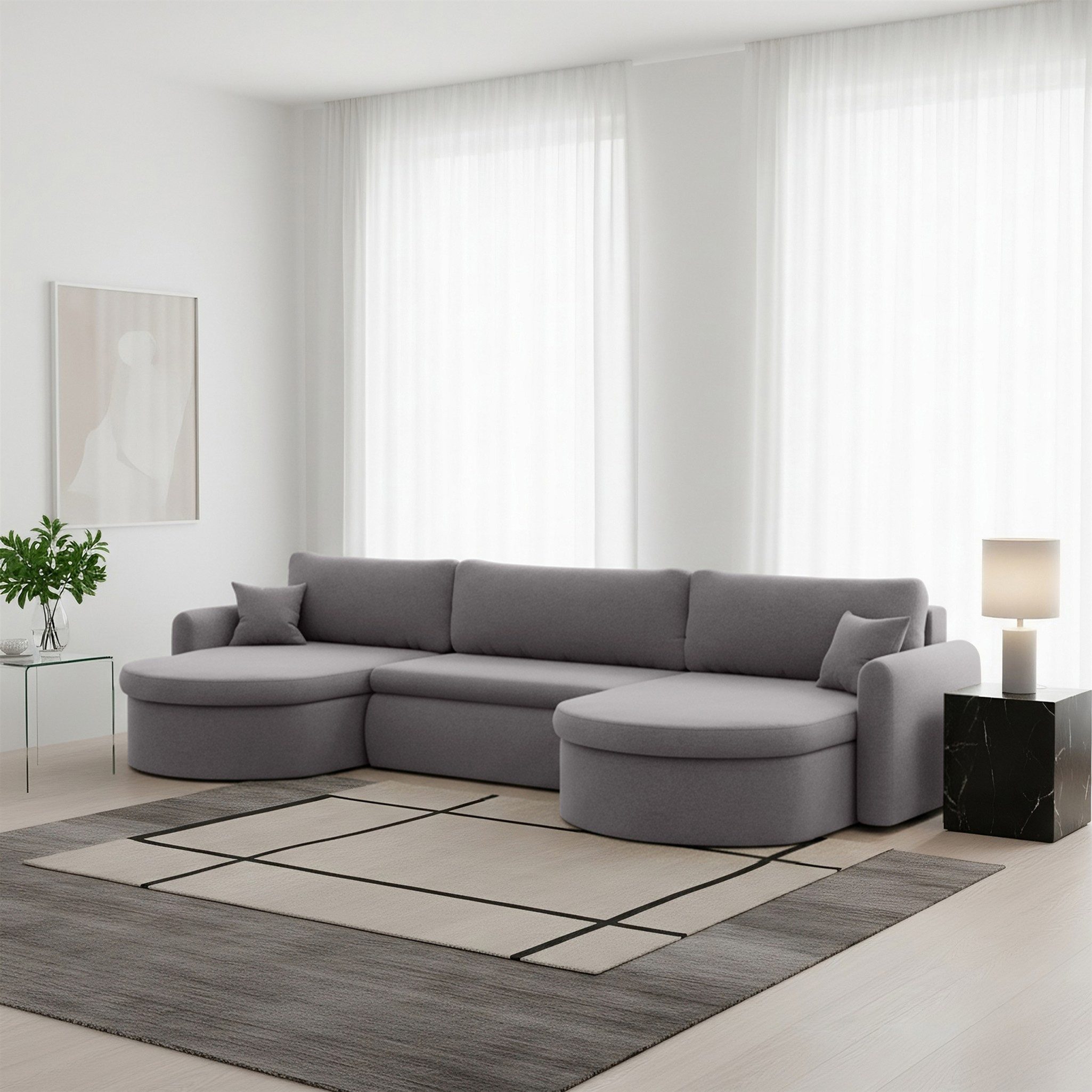Fun Möbel Wohnlandschaft Sofa mit Schlaffunktion FUN HERNAN, Rundumbezug, Inkl. Bettkasten und Zierkissen