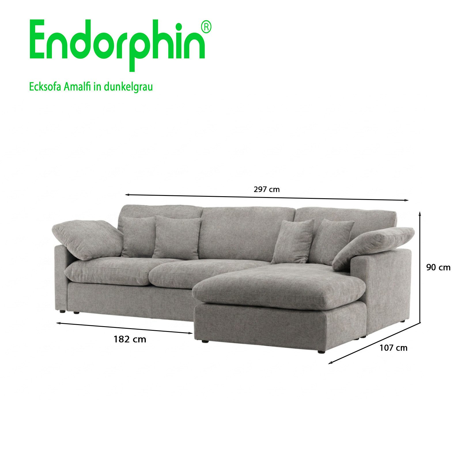 Endorphin Ecksofa Ecksofa Amalfi dunkelgrau, Ottomane flexibel montierbar, Modern