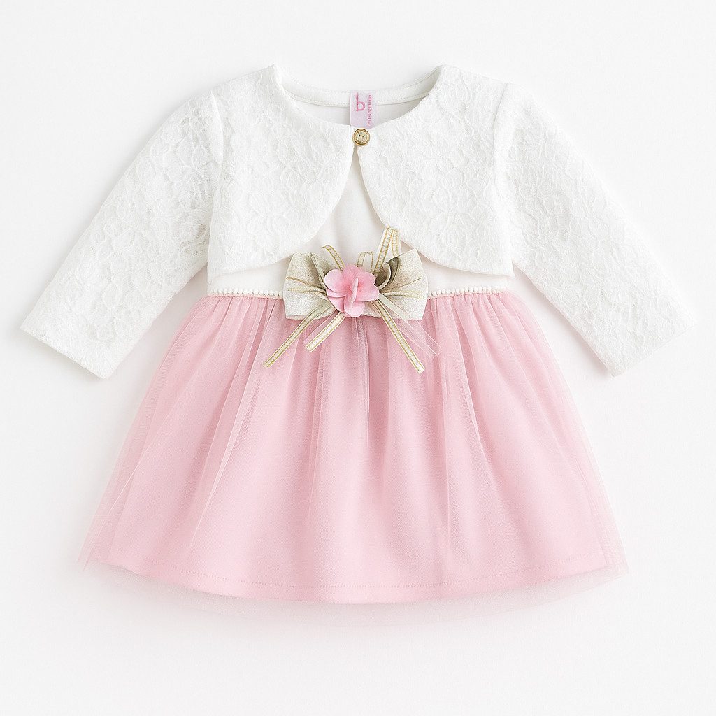 Lorey Medtec Taufkleid Prinzessin Kleid mit Jacke, Party Kleid, Spitze, 100% Baumwolle, Rosa (Kleid + Jacke) Spitze, Tüll