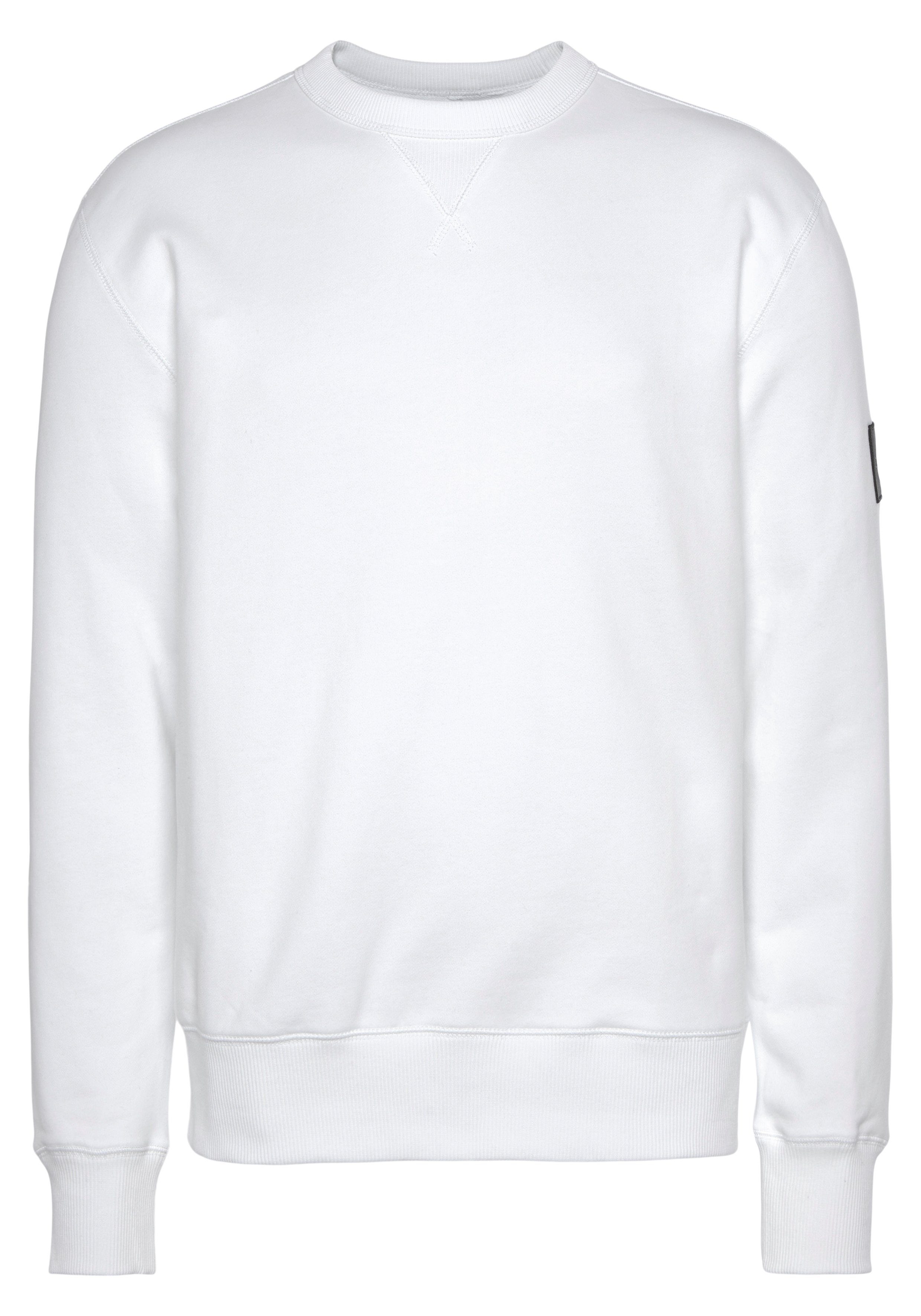 Logopatch Sweatshirt Jeans mit Klein NECK weiß CREW Calvin BADGE