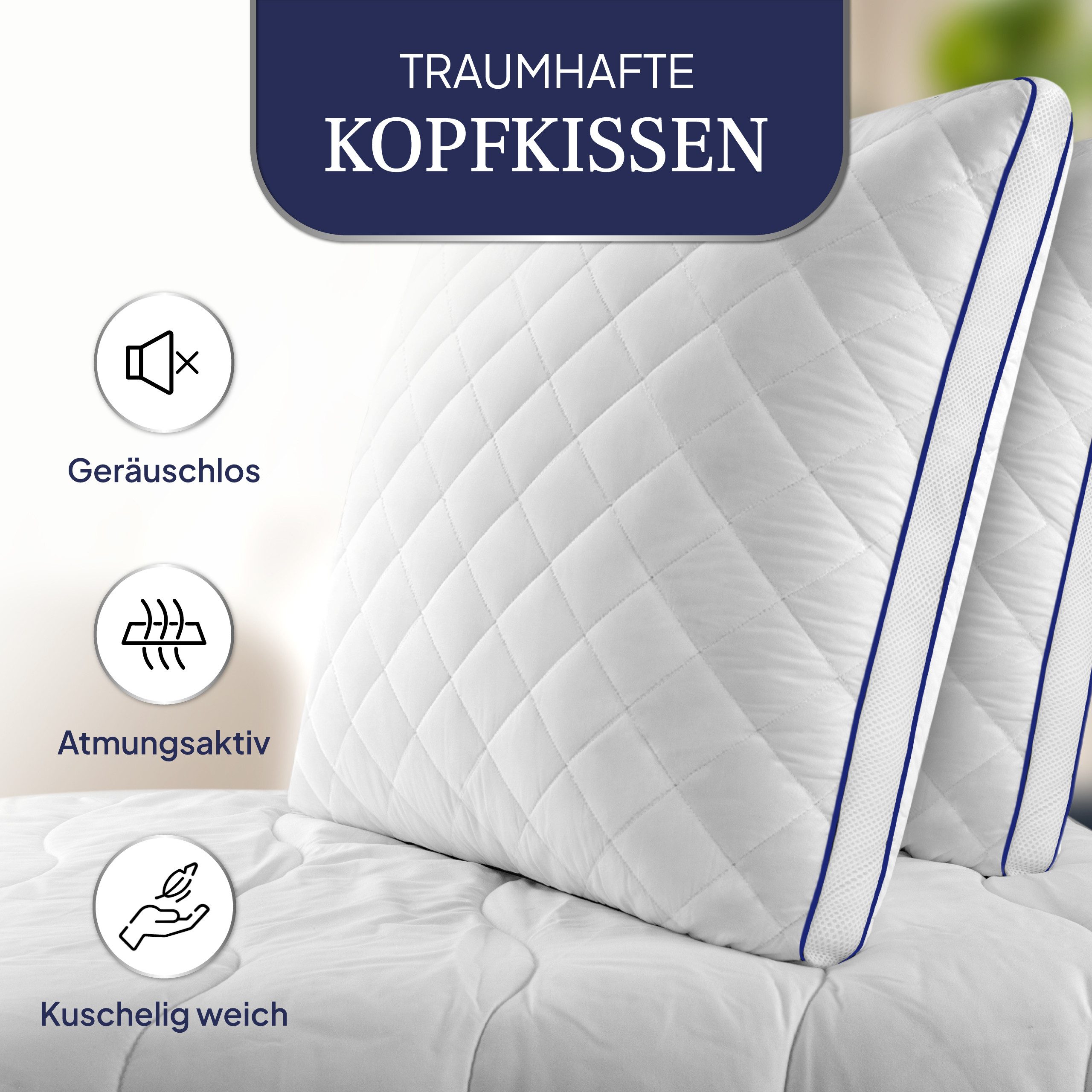 Gentle North Microfaserkissen Kopfkissen in Hotelqualität flauschige, gut gefüllte Schlafkissen, Füllung: Polyester, Rückenschläfer, Seitenschläfer, Bauchschläfer, Seitschläfer