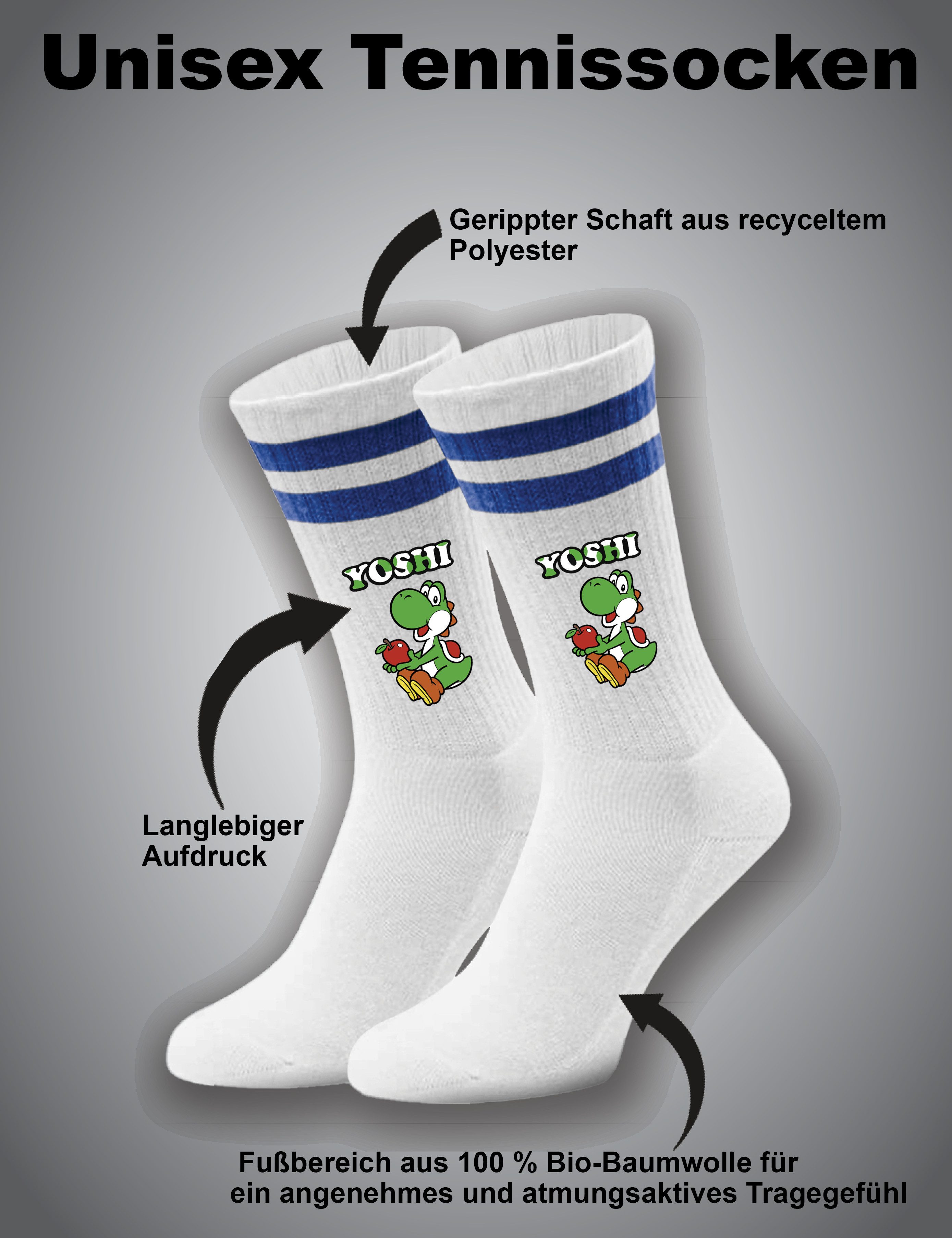 Youth Designz Tennissocken Unisex Socken "Yoshi Apfel" Aufdruck lustig Geschenk Statement mit verstärkter Verse und Zehenbereich
