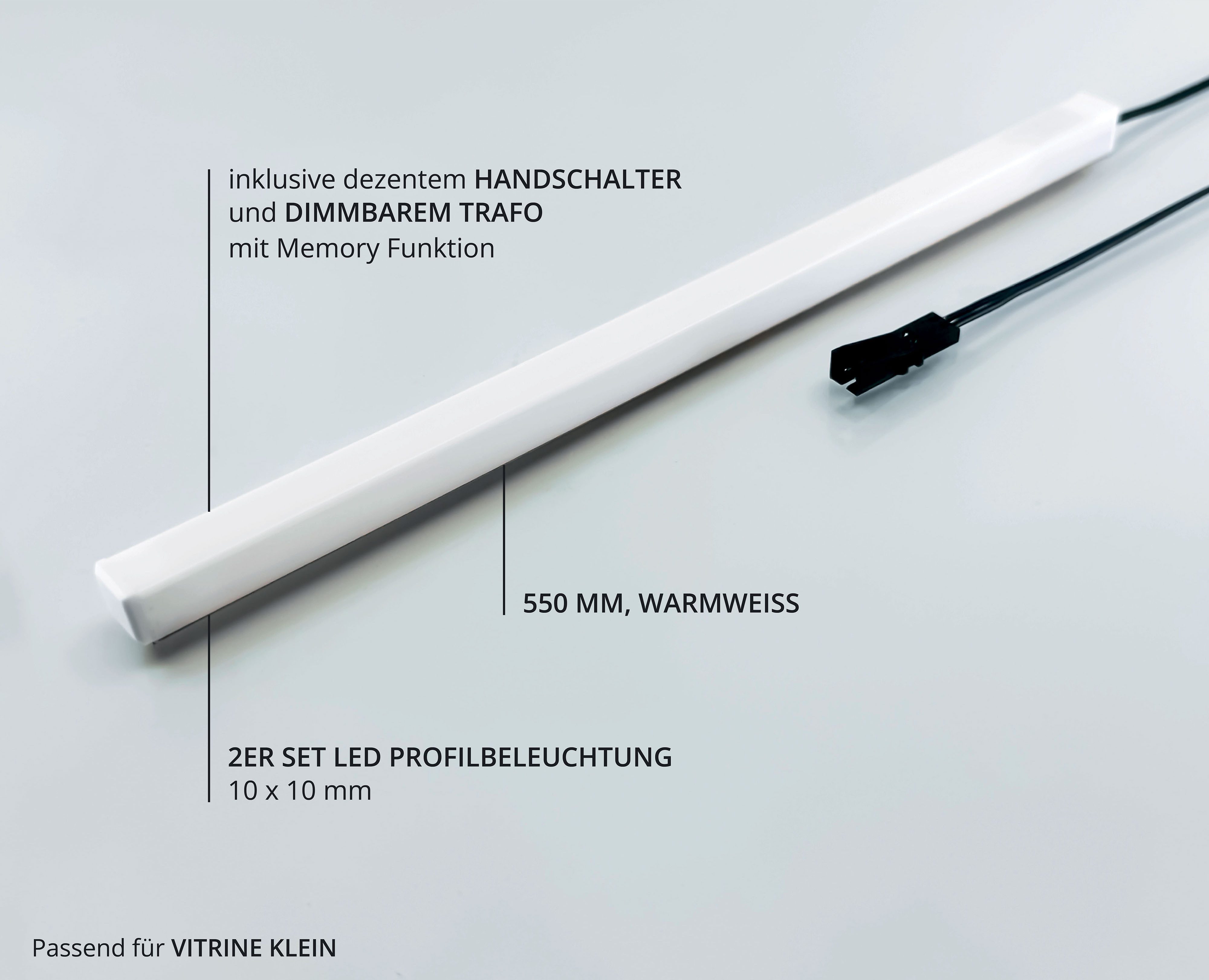 Wohnconcept LED-Leuchtmittel Donna Profilbeleuchtung 2-er Set 550mm, 2 St., Warmweiß, Warmweiß, Handschalter und dimmbarer Trafoeinheit
