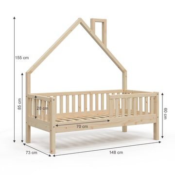 VitaliSpa® Hausbett Kinderbett Spielbett Noemi 70x140cm Natur Rausfallschutz