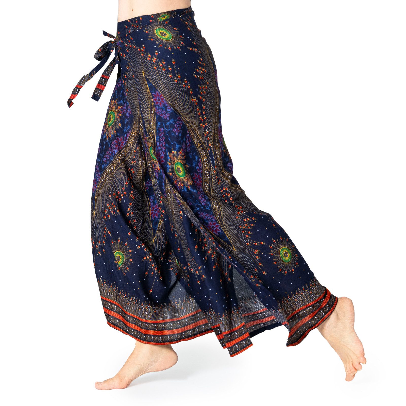 PANASIAM Palazzohose Sunshine Pants Wickelhose aus natürlicher Viskose Palazzohose im Peacock Design langer Boho Hosenrock Haremshose Pareo Hose