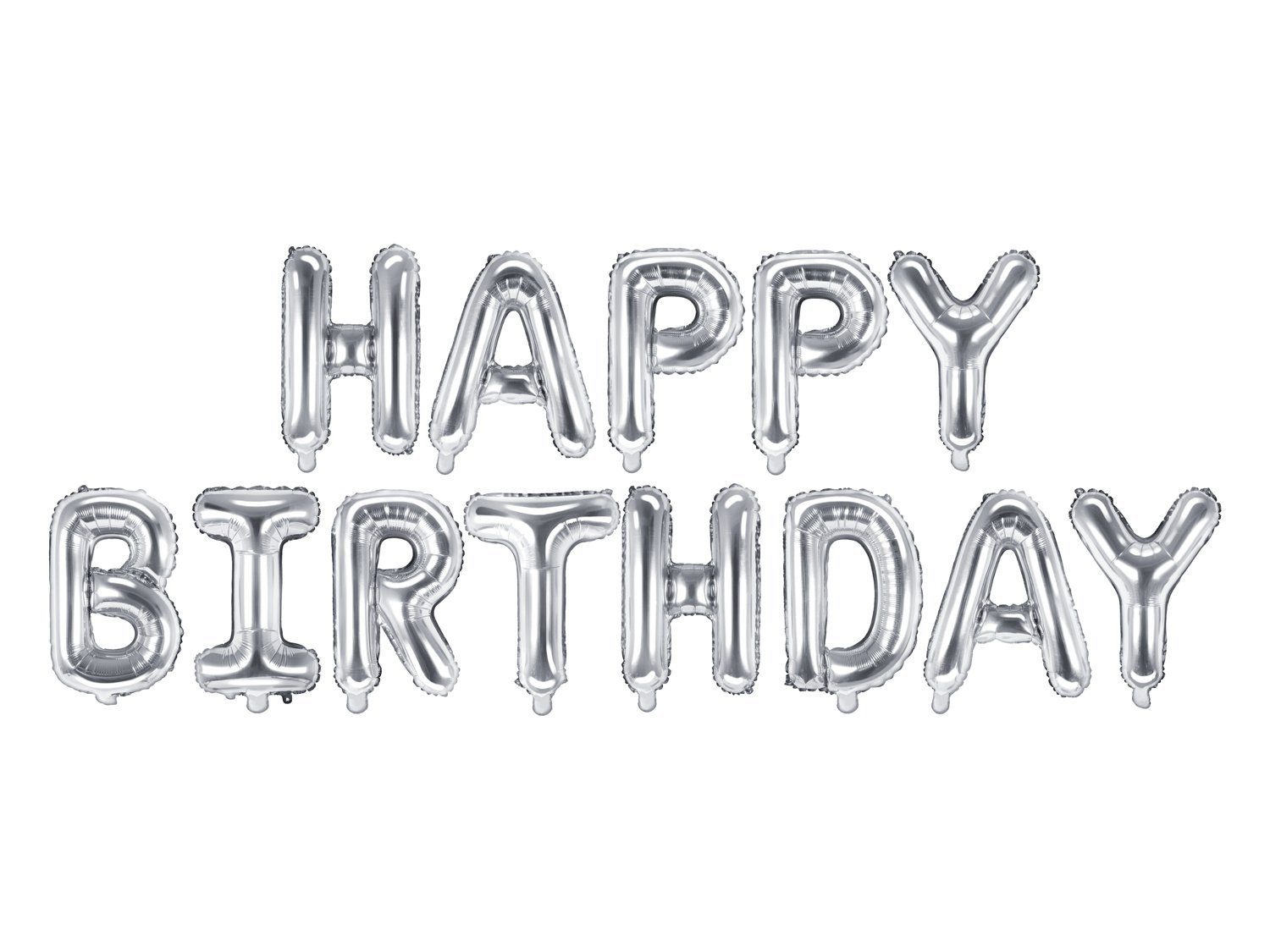partydeco Aufblasbares Partyzubehör, Girlande Happy Birthday 340x35cm Schriftzug Silber
