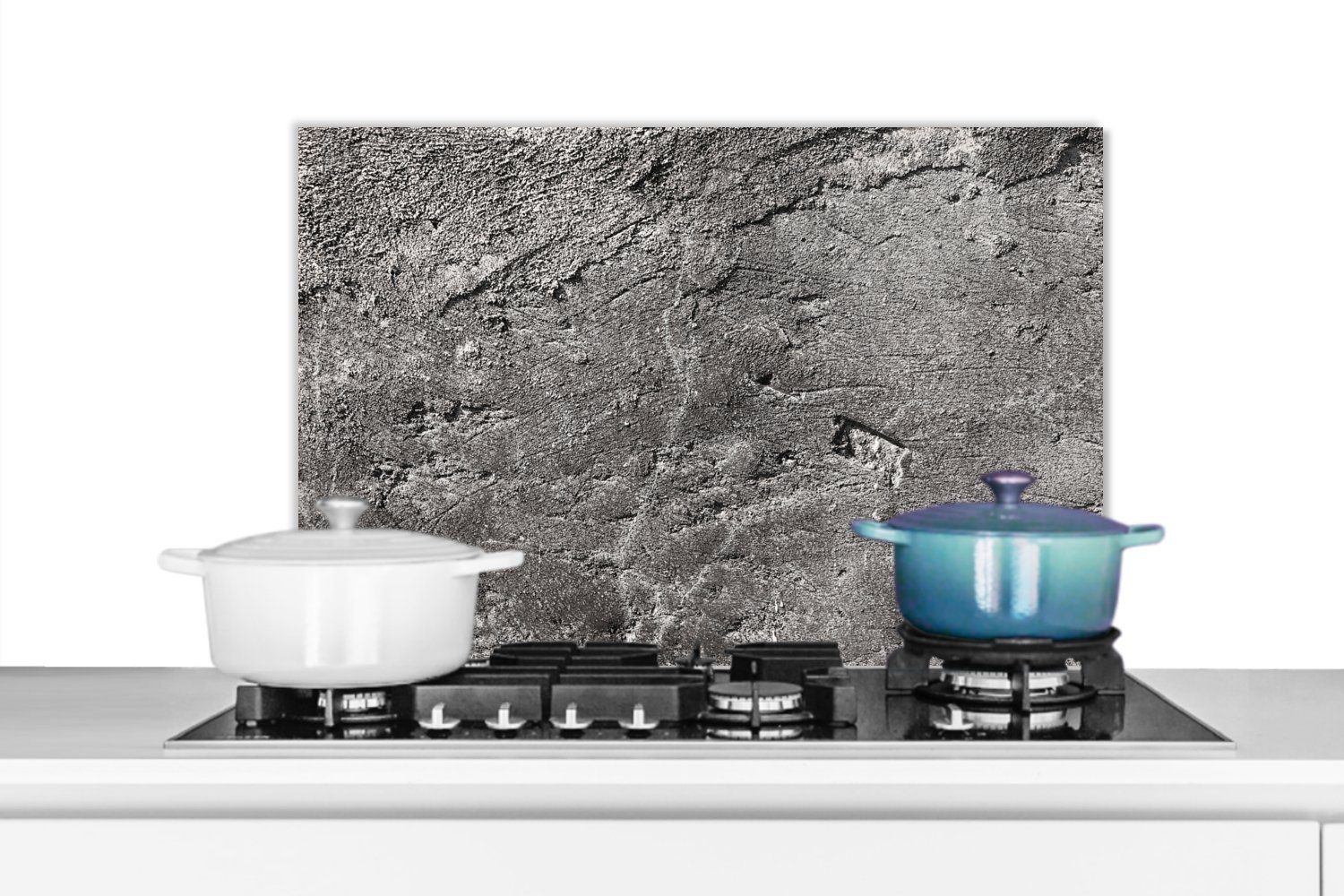 MuchoWow Küchenrückwand Beton - Grau - Gussformen - Zement, (1-tlg), 60x40 cm, Herdblende aus Wandschutz, Temperaturbeständig küchen
